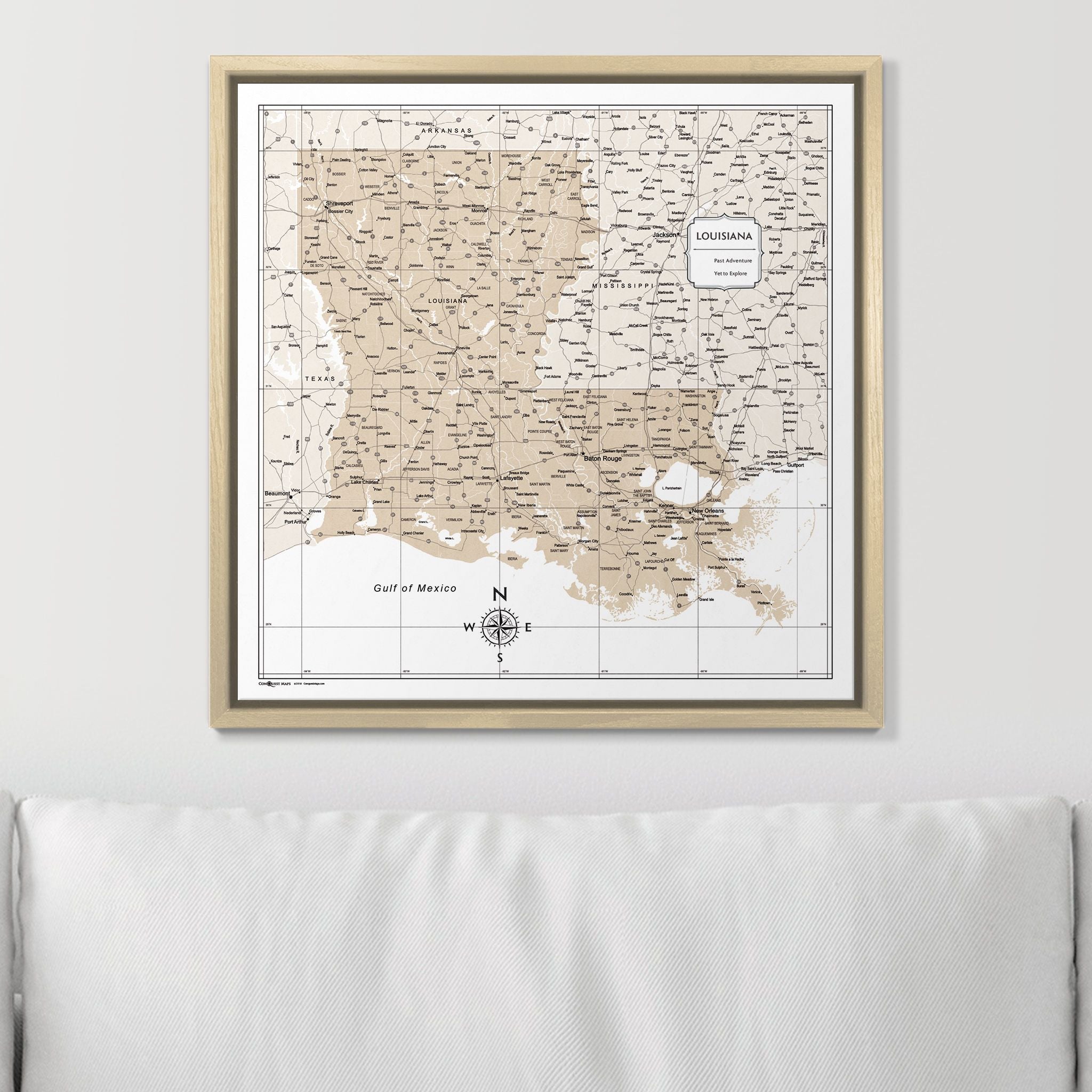 Push Pin Louisiana Map (Pin Board) - Light Brown Color Splash CM Pin Board
