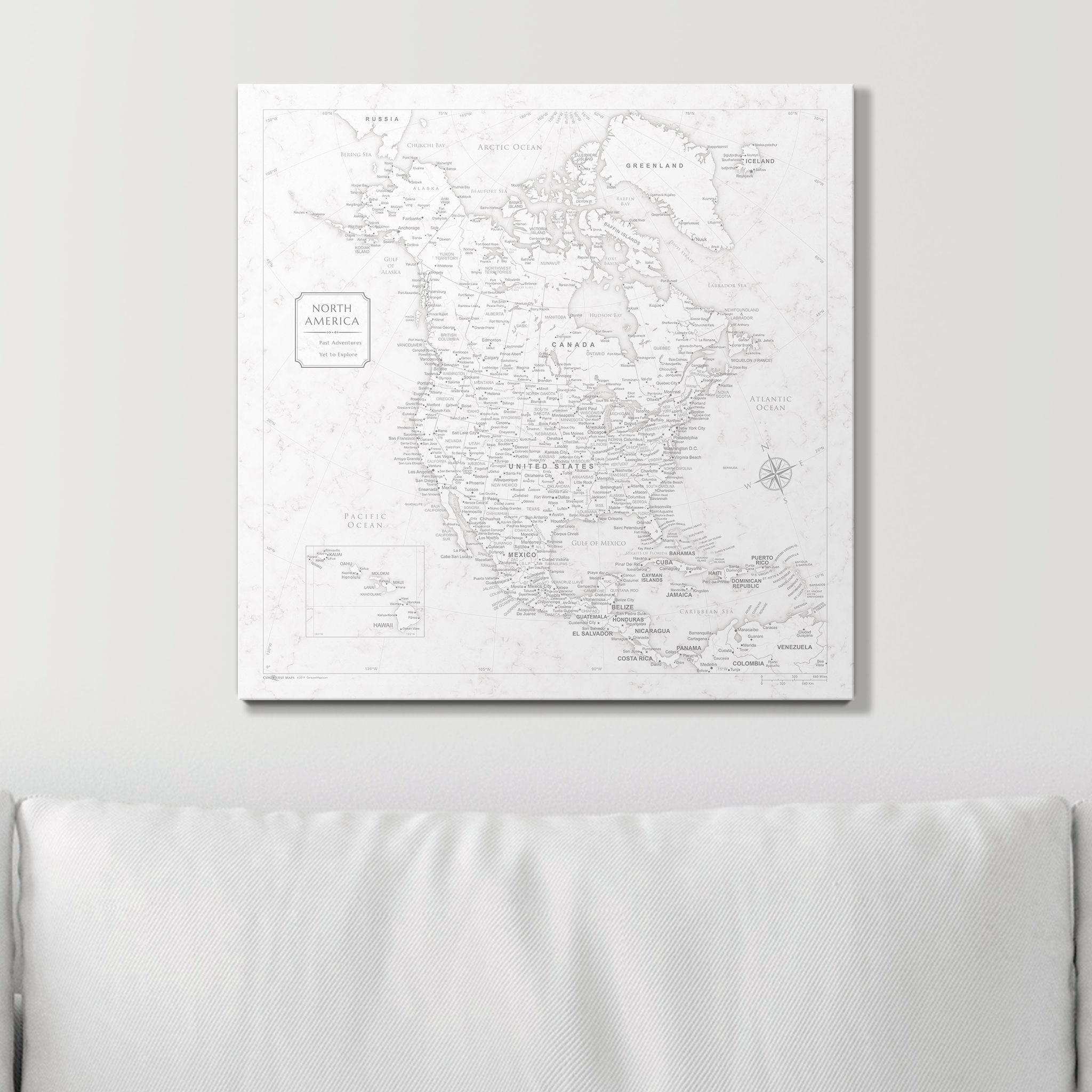Push Pin North America Map (Pin Board) - Classic Marble CM Pin Board
