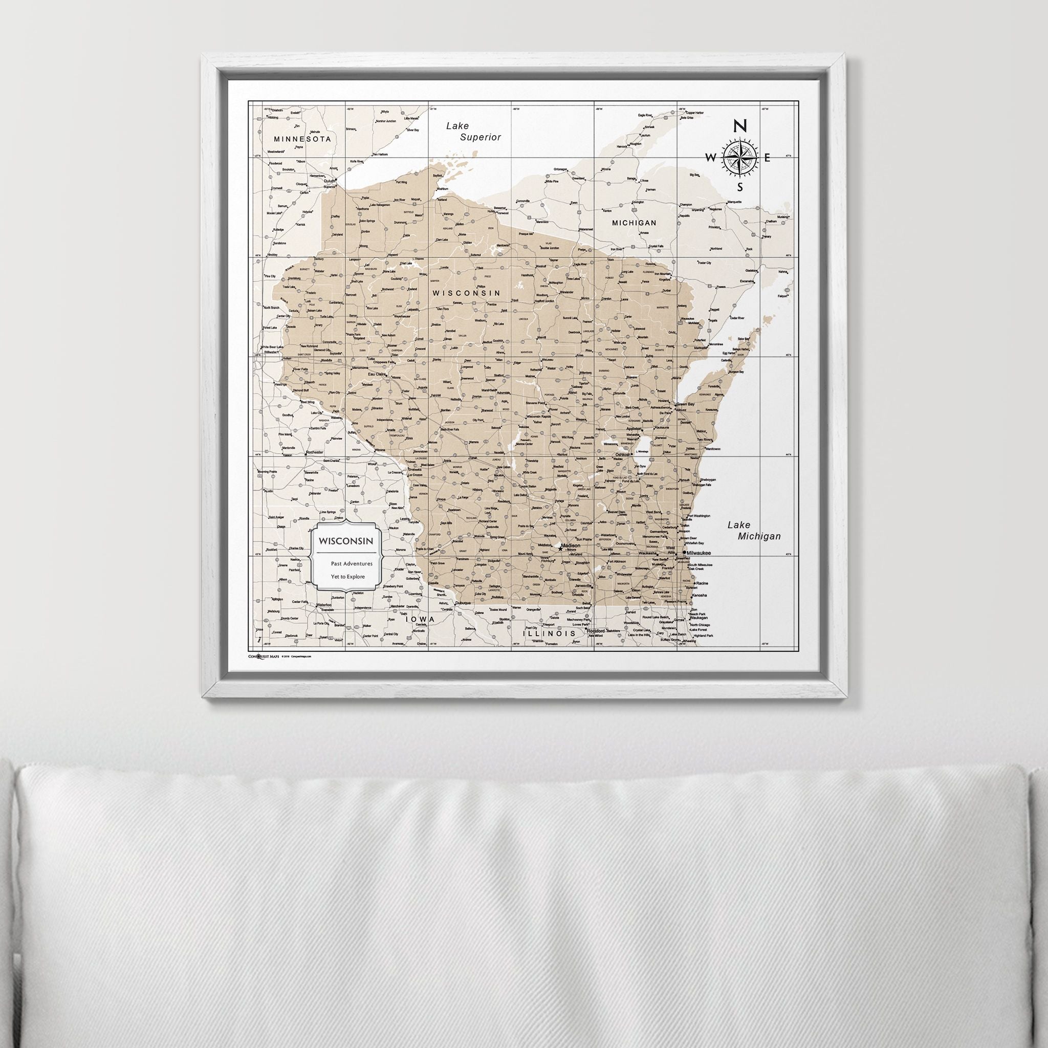 Push Pin Wisconsin Map (Pin Board) - Light Brown Color Splash CM Pin Board