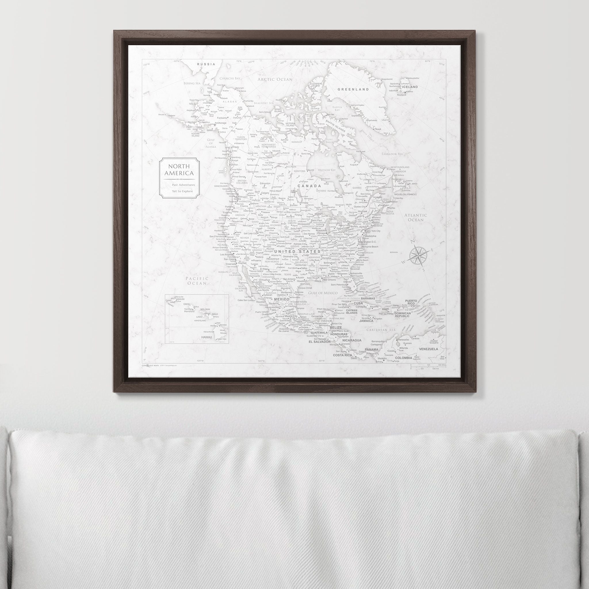 Push Pin North America Map (Pin Board) - Classic Marble CM Pin Board