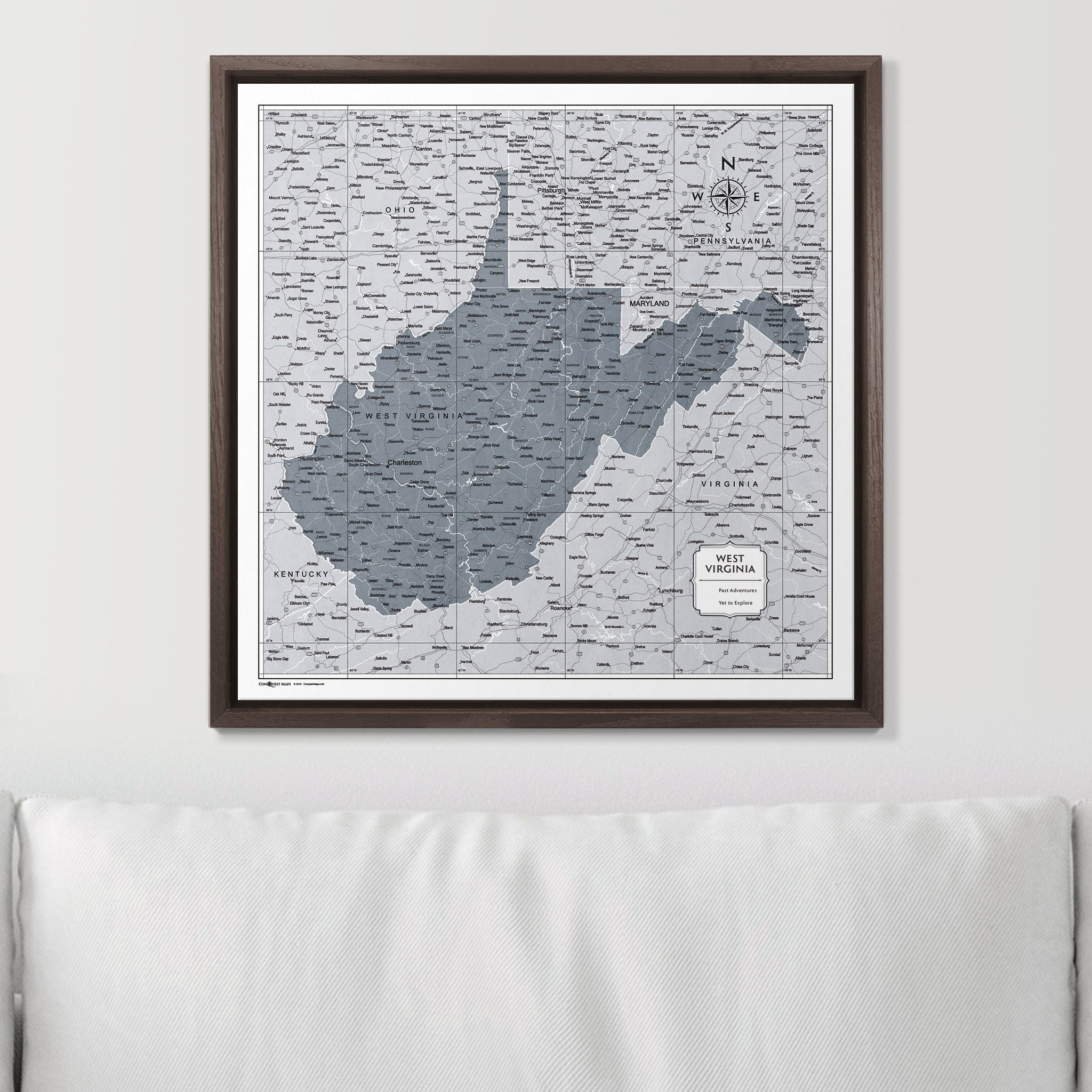 Push Pin West Virginia Map (Pin Board) - Dark Gray Color Splash CM Pin Board