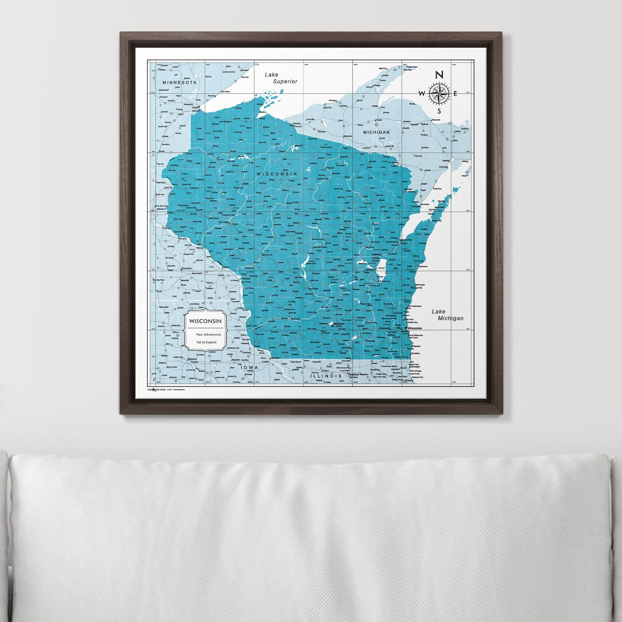 Push Pin Wisconsin Map (Pin Board) - Teal Color Splash CM Pin Board