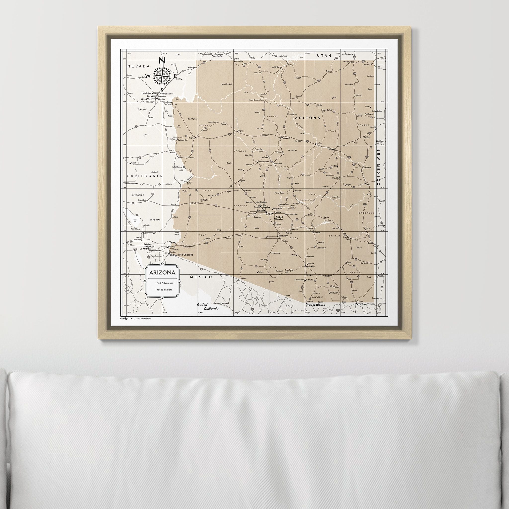 Push Pin Arizona Map (Pin Board) - Light Brown Color Splash CM Pin Board