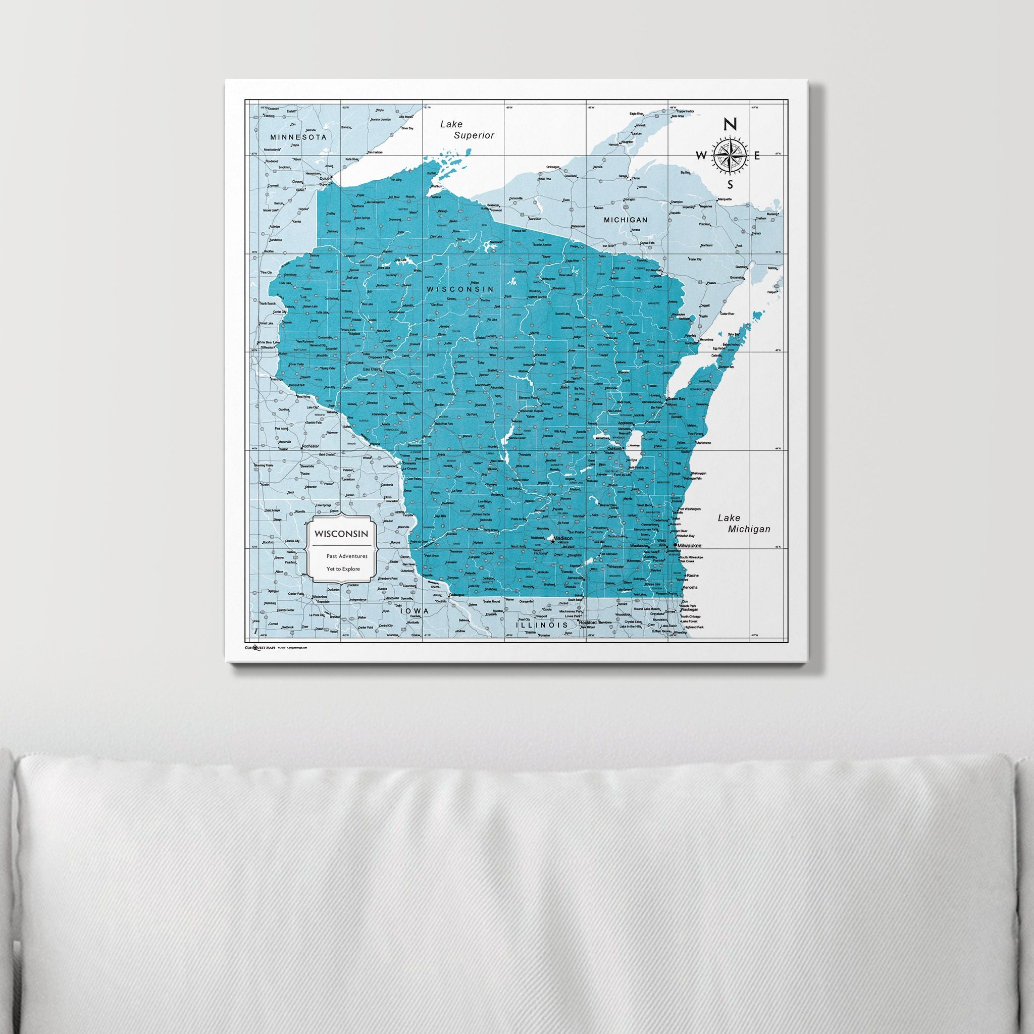Push Pin Wisconsin Map (Pin Board) - Teal Color Splash CM Pin Board