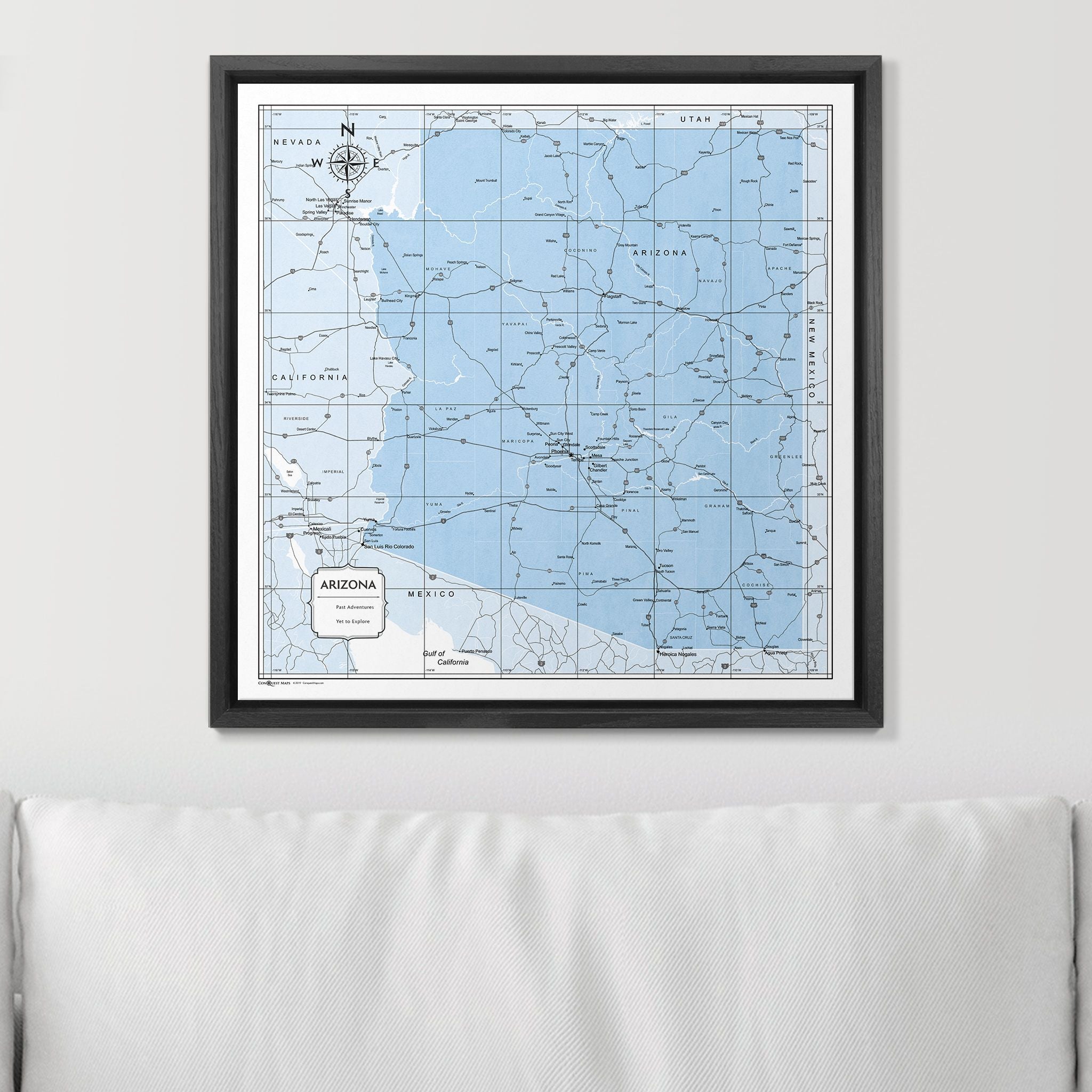 Push Pin Arizona Map (Pin Board) - Light Blue Color Splash CM Pin Board