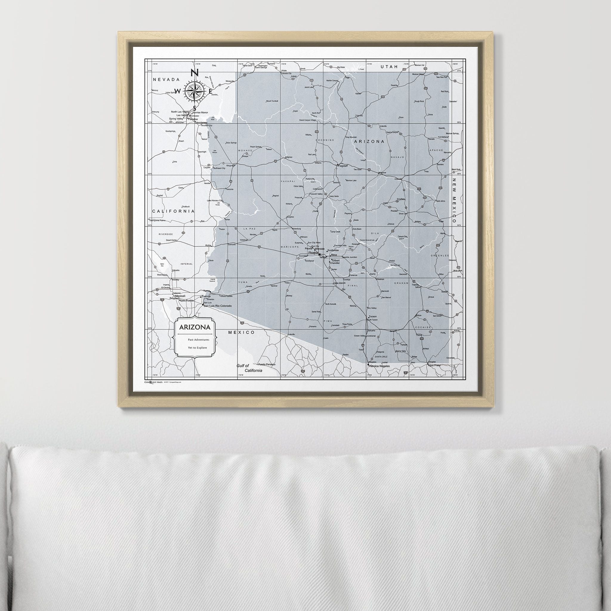 Push Pin Arizona Map (Pin Board) - Light Gray Color Splash CM Pin Board