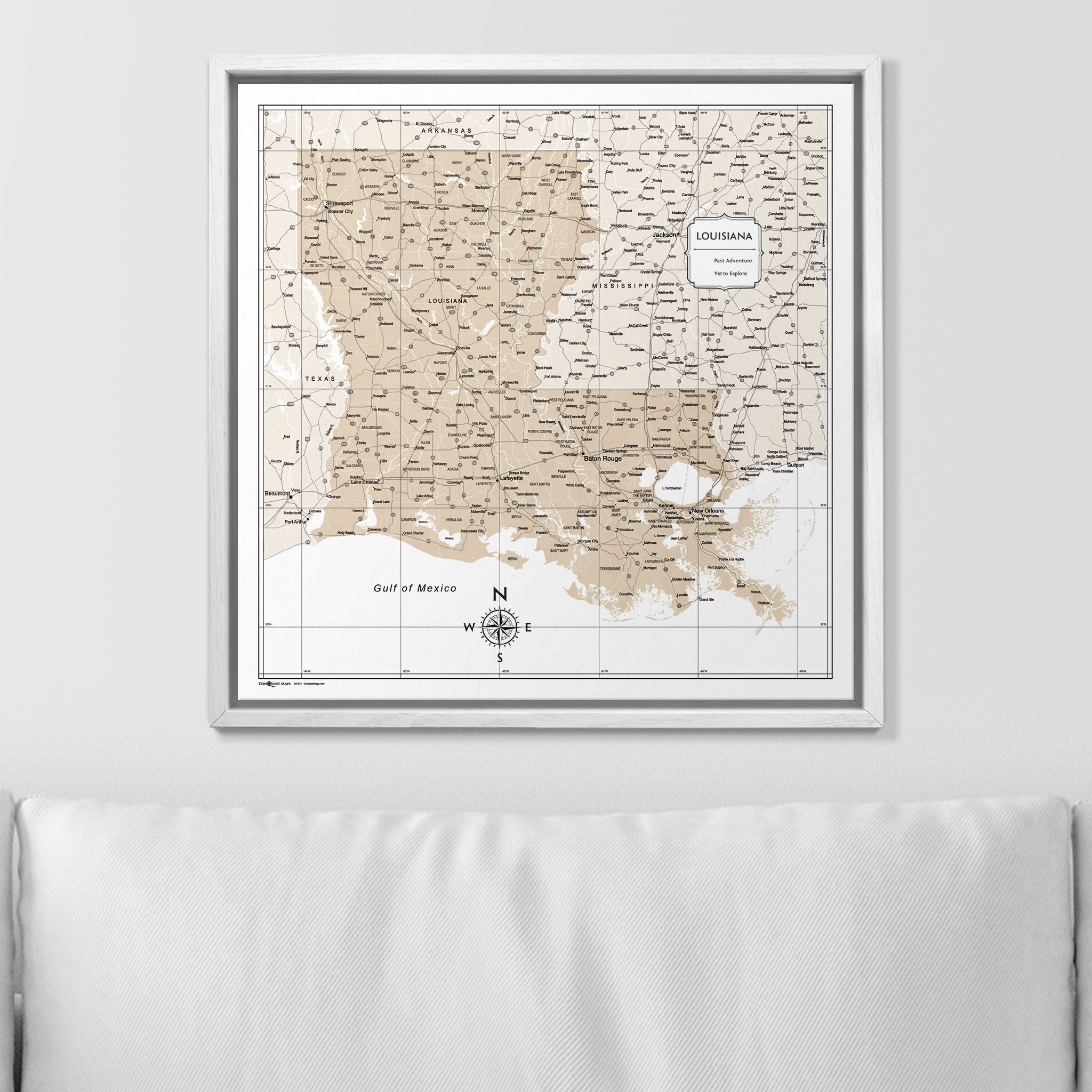 Push Pin Louisiana Map (Pin Board) - Light Brown Color Splash CM Pin Board
