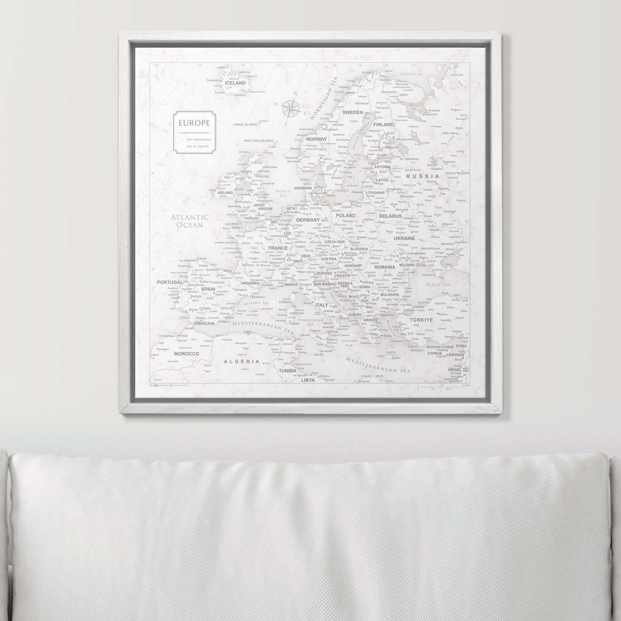 Push Pin Europe Map (Pin Board) - Classic Marble CM Pin Board