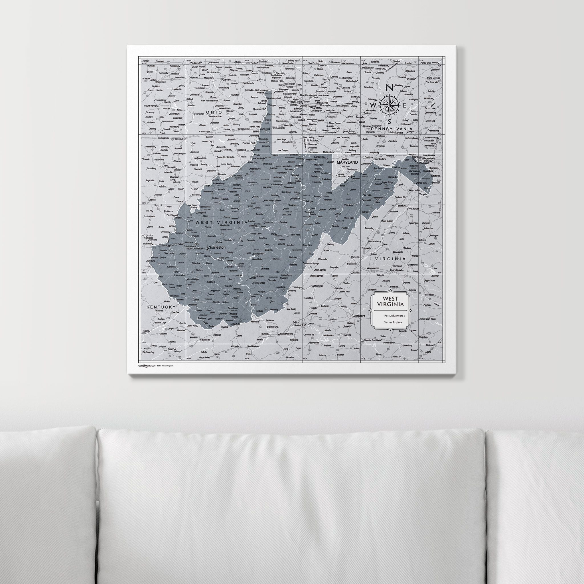 Push Pin West Virginia Map (Pin Board) - Dark Gray Color Splash CM Pin Board