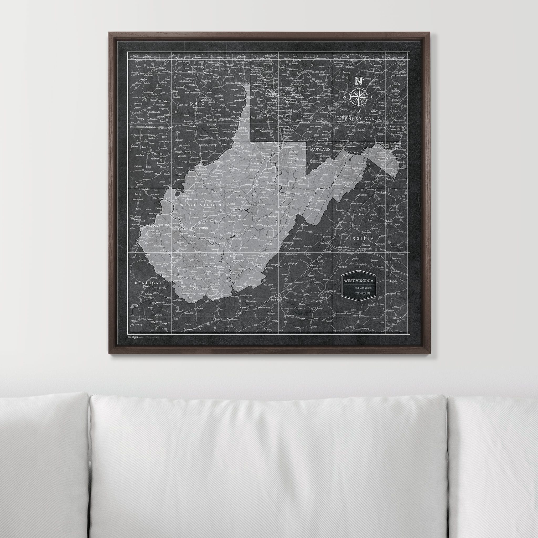 Push Pin West Virginia Map (Pin Board) - Modern Slate CM Pin Board