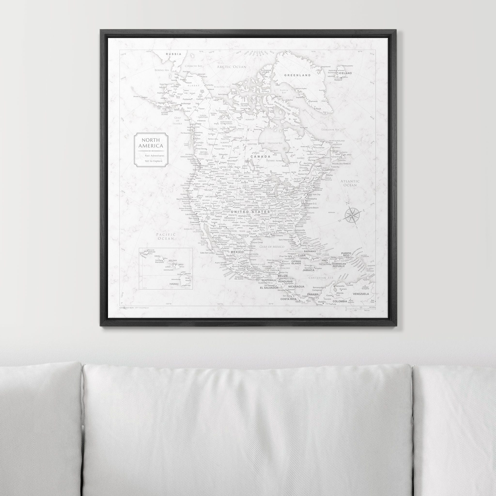 Push Pin North America Map (Pin Board) - Classic Marble CM Pin Board