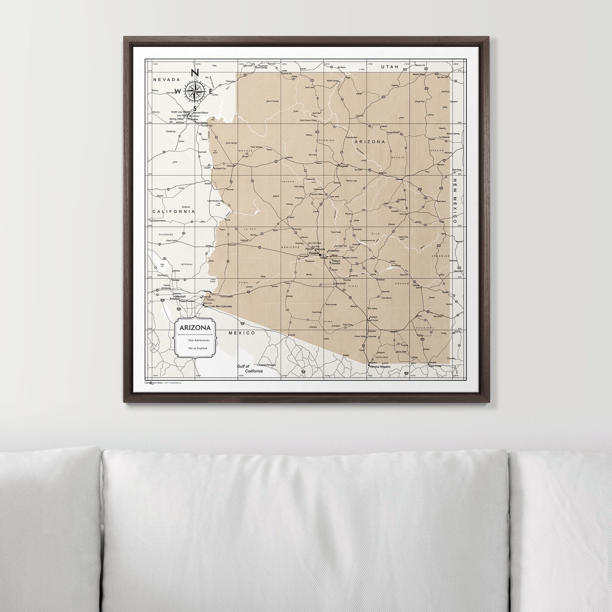 Push Pin Arizona Map (Pin Board) - Light Brown Color Splash CM Pin Board