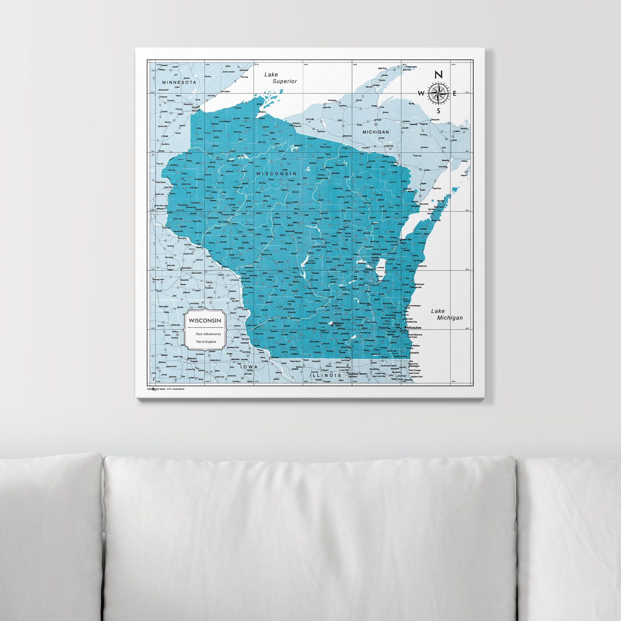 Push Pin Wisconsin Map (Pin Board) - Teal Color Splash CM Pin Board