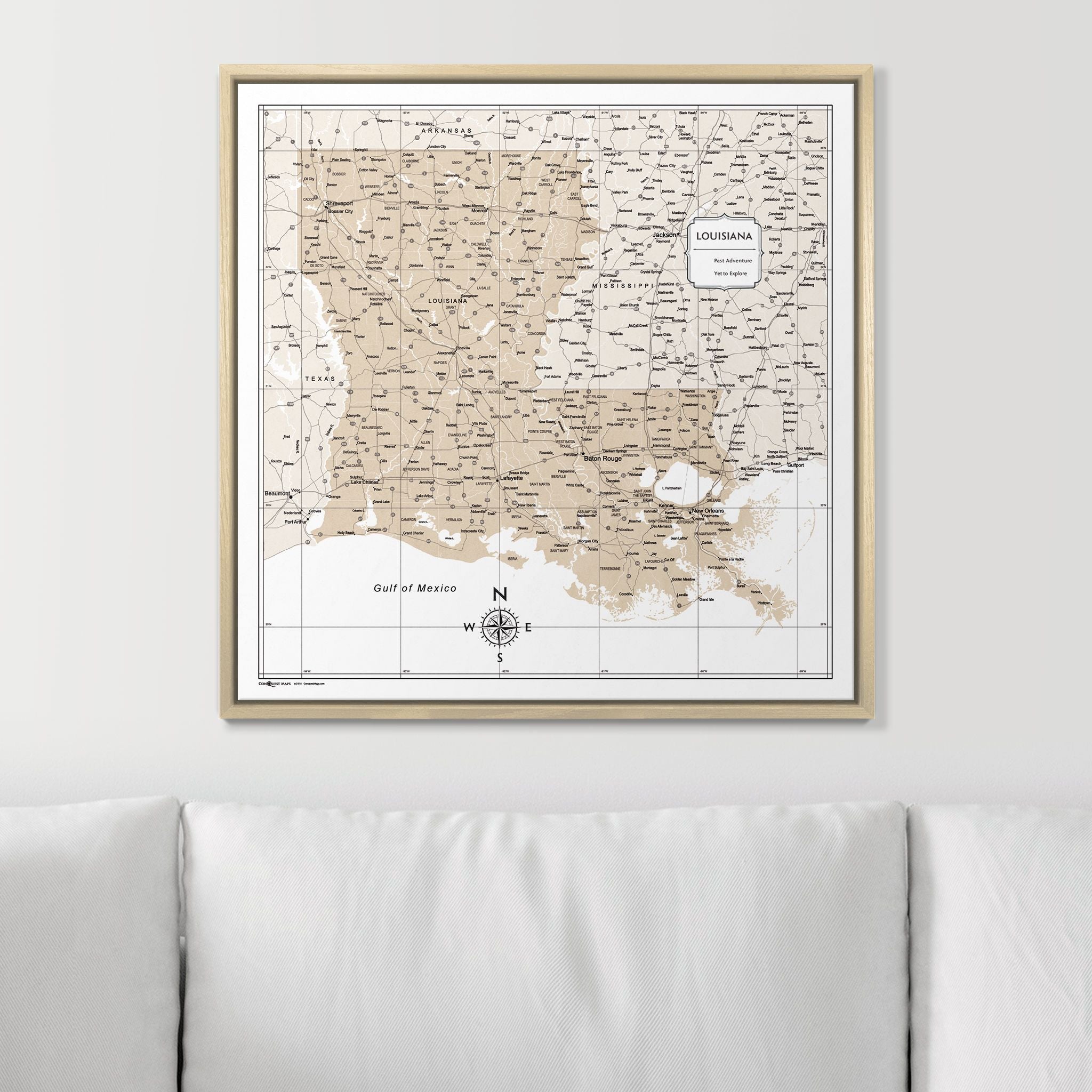 Push Pin Louisiana Map (Pin Board) - Light Brown Color Splash CM Pin Board