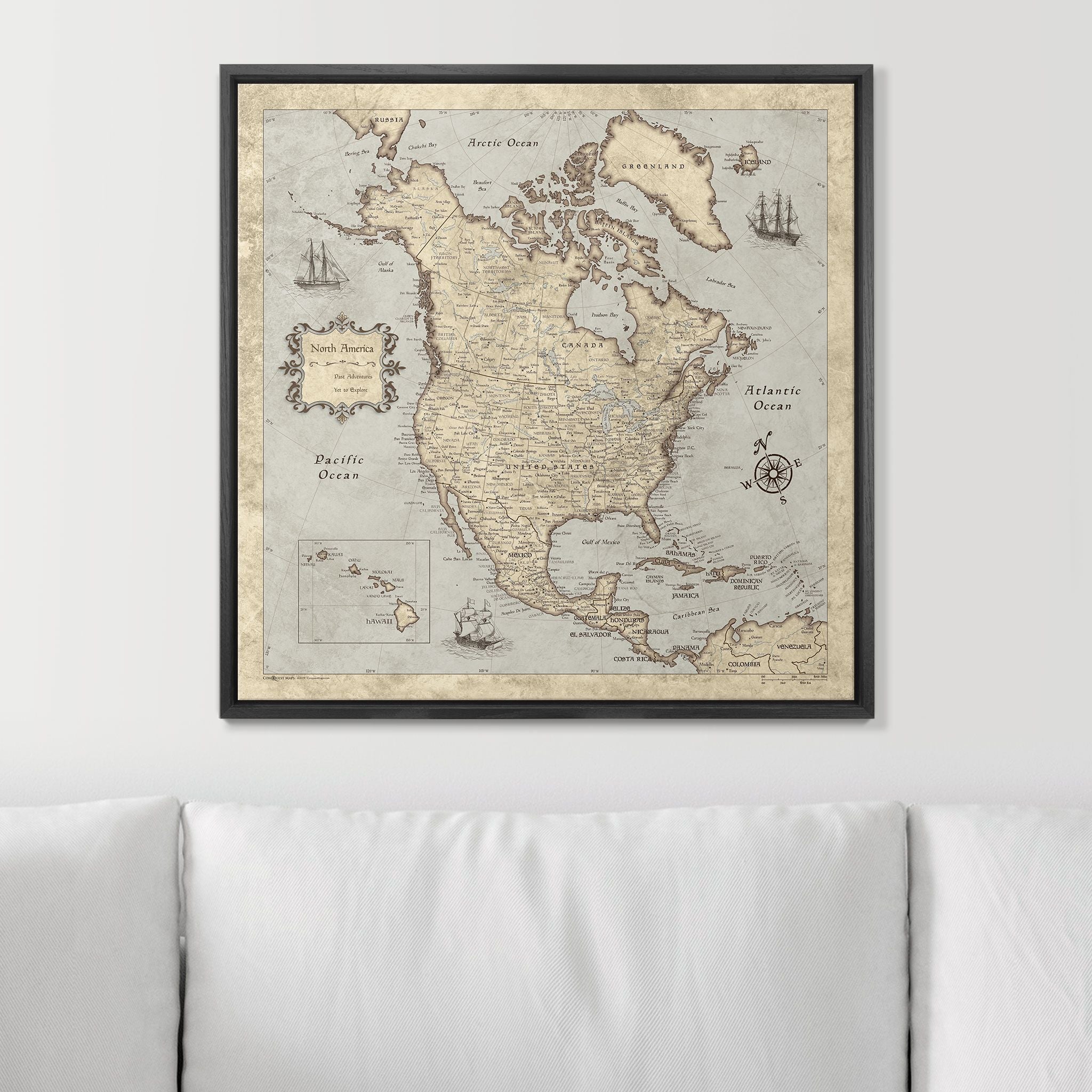 Push Pin North America Map (Pin Board) - Rustic Vintage CM Pin Board