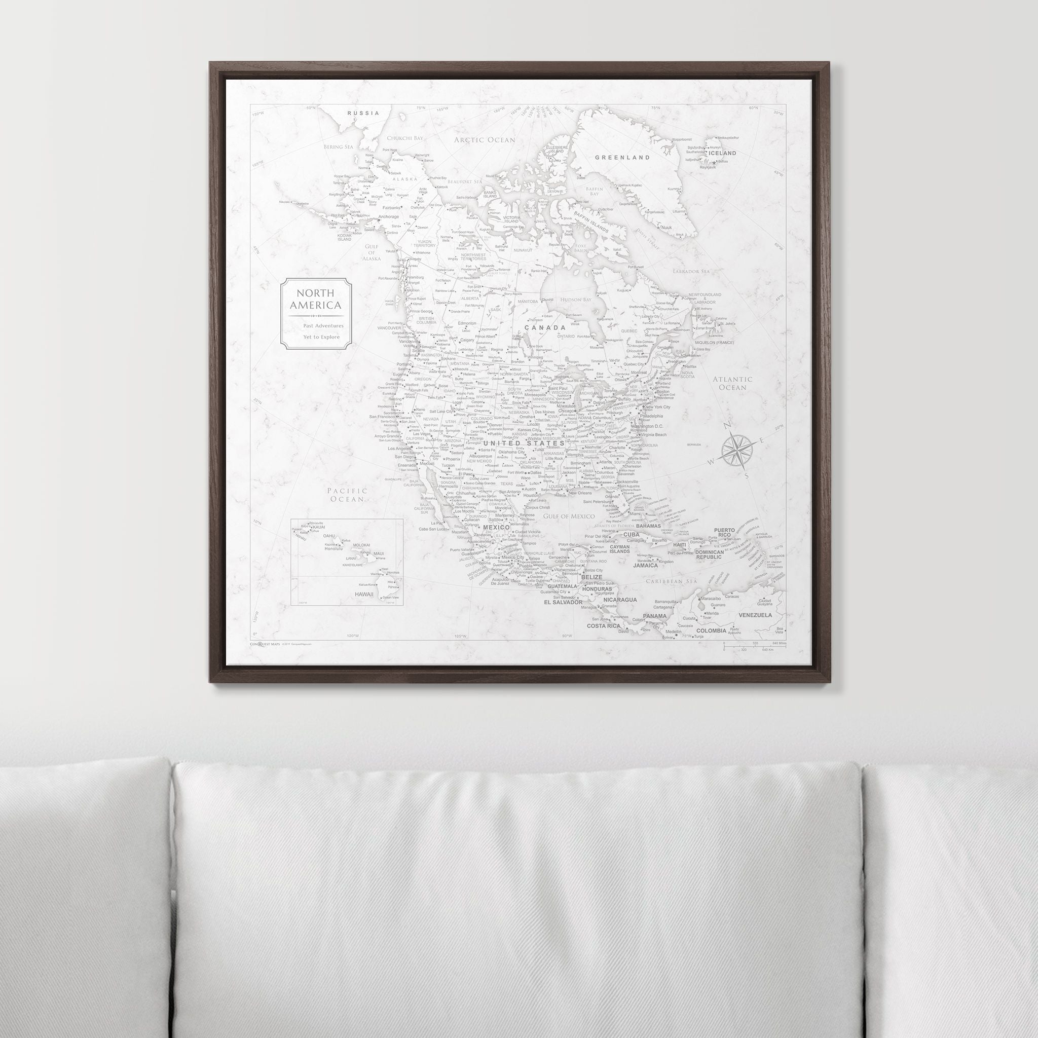 Push Pin North America Map (Pin Board) - Classic Marble CM Pin Board