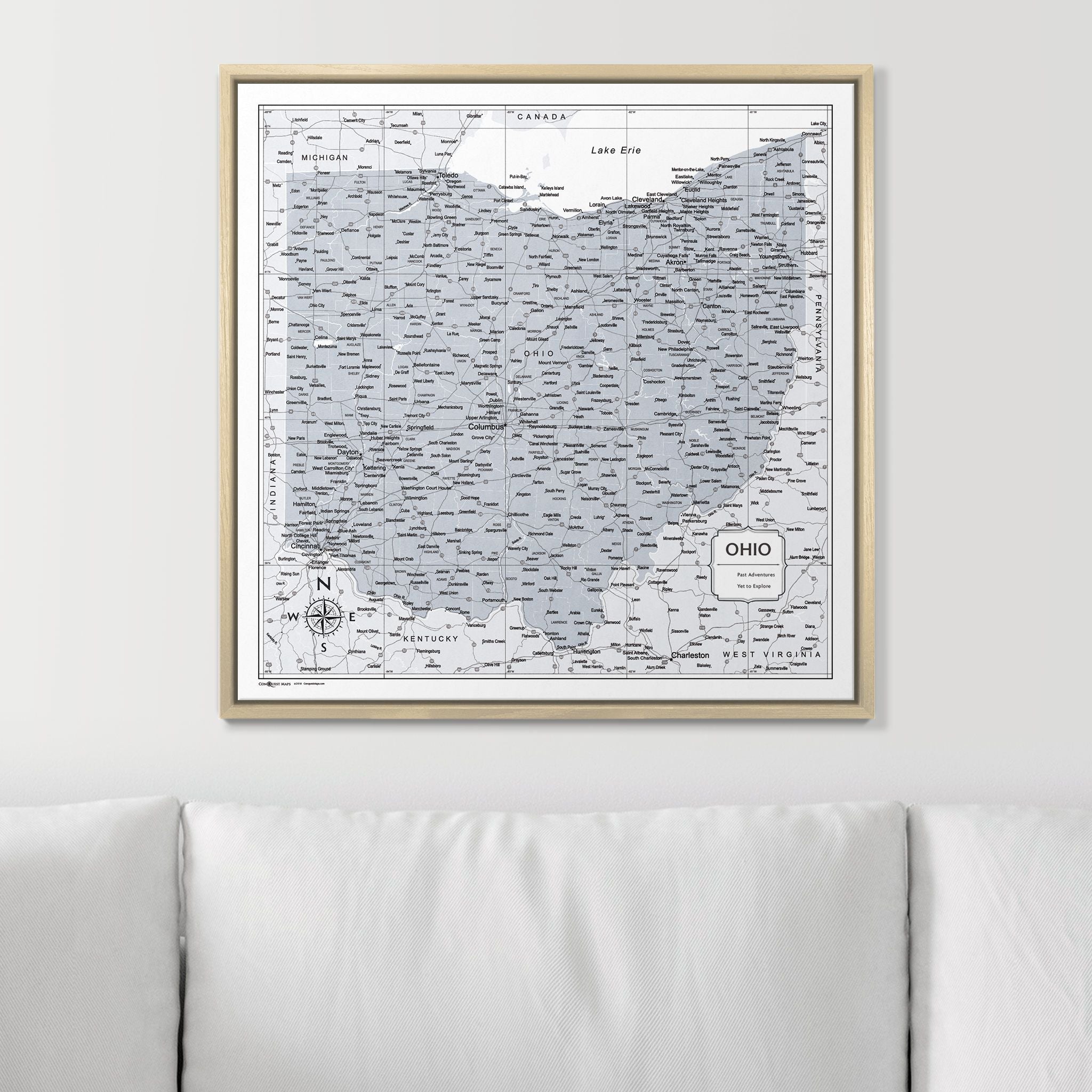 Push Pin Ohio Map (Pin Board) - Light Gray Color Splash CM Pin Board