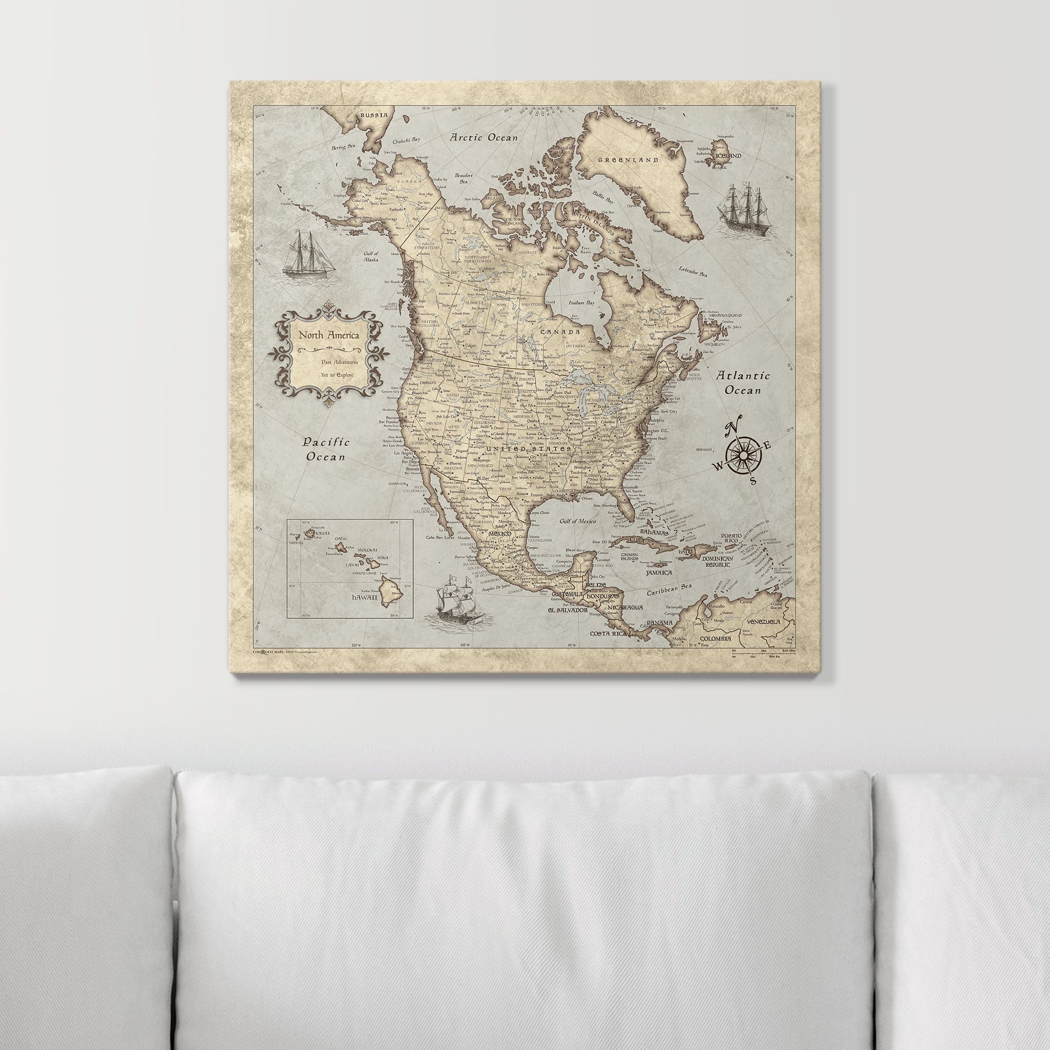 Push Pin North America Map (Pin Board) - Rustic Vintage CM Pin Board