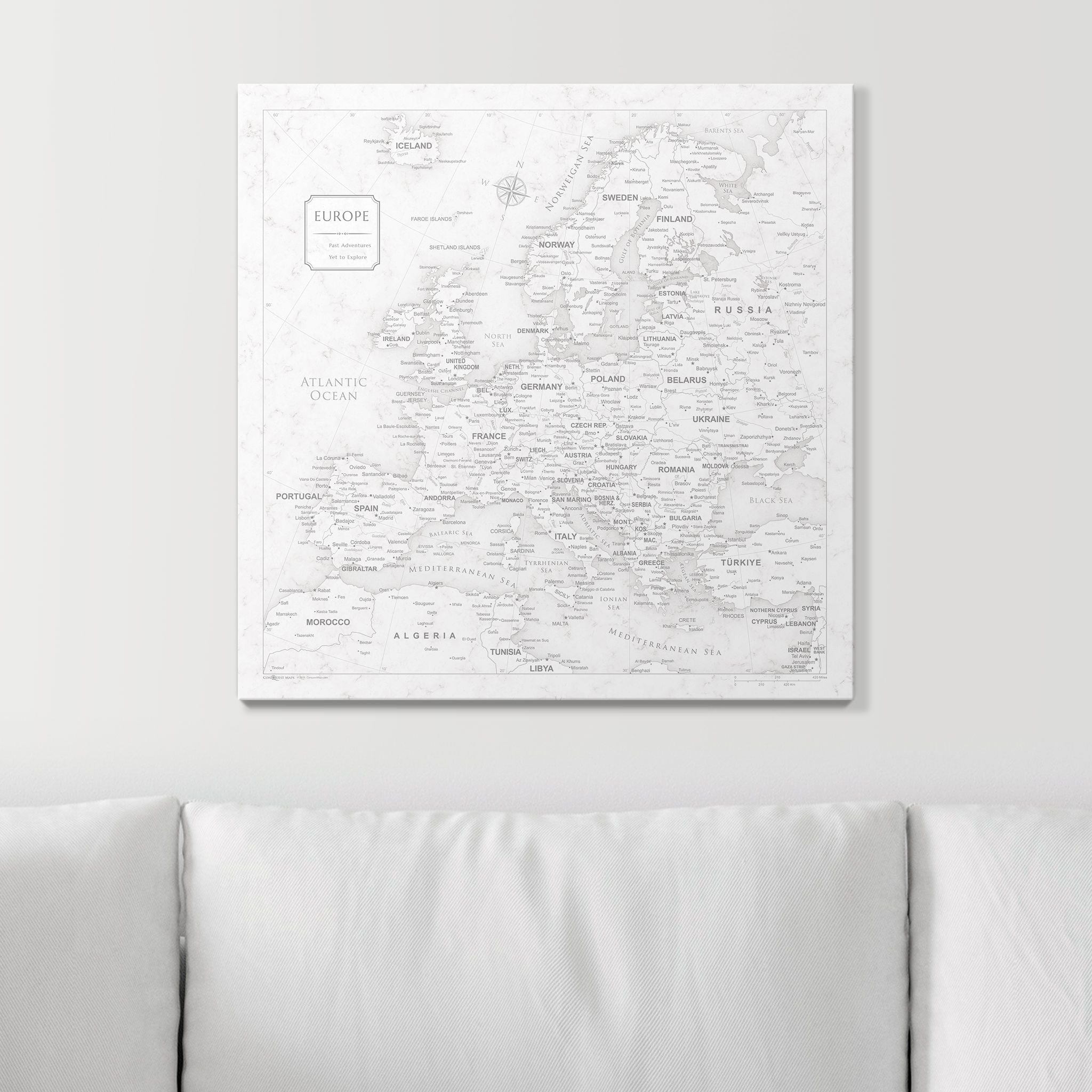 Push Pin Europe Map (Pin Board) - Classic Marble CM Pin Board