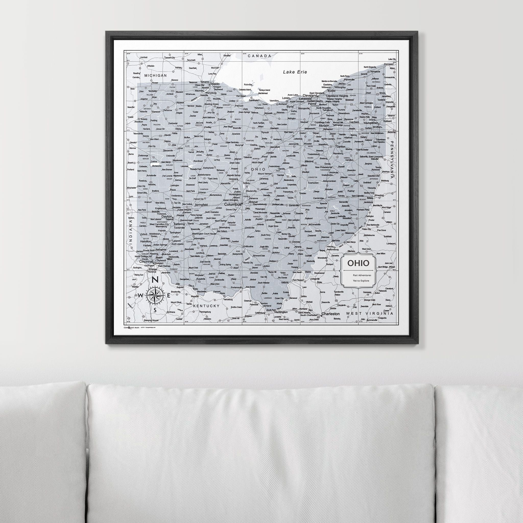 Push Pin Ohio Map (Pin Board) - Light Gray Color Splash CM Pin Board