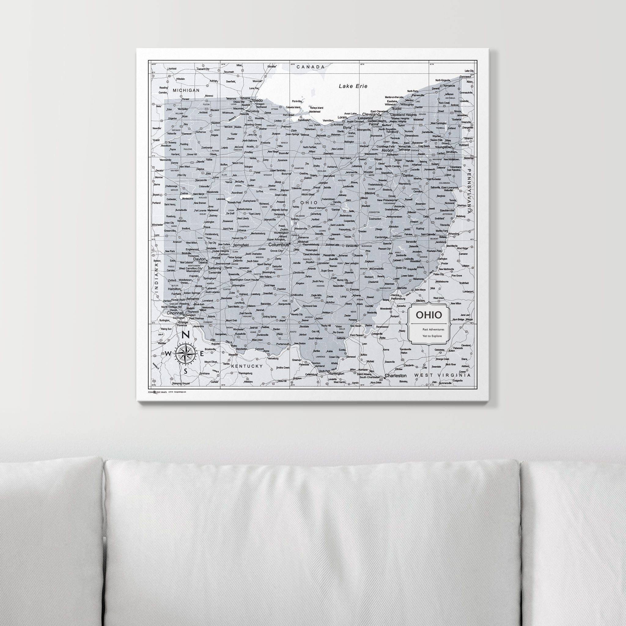 Push Pin Ohio Map (Pin Board) - Light Gray Color Splash CM Pin Board