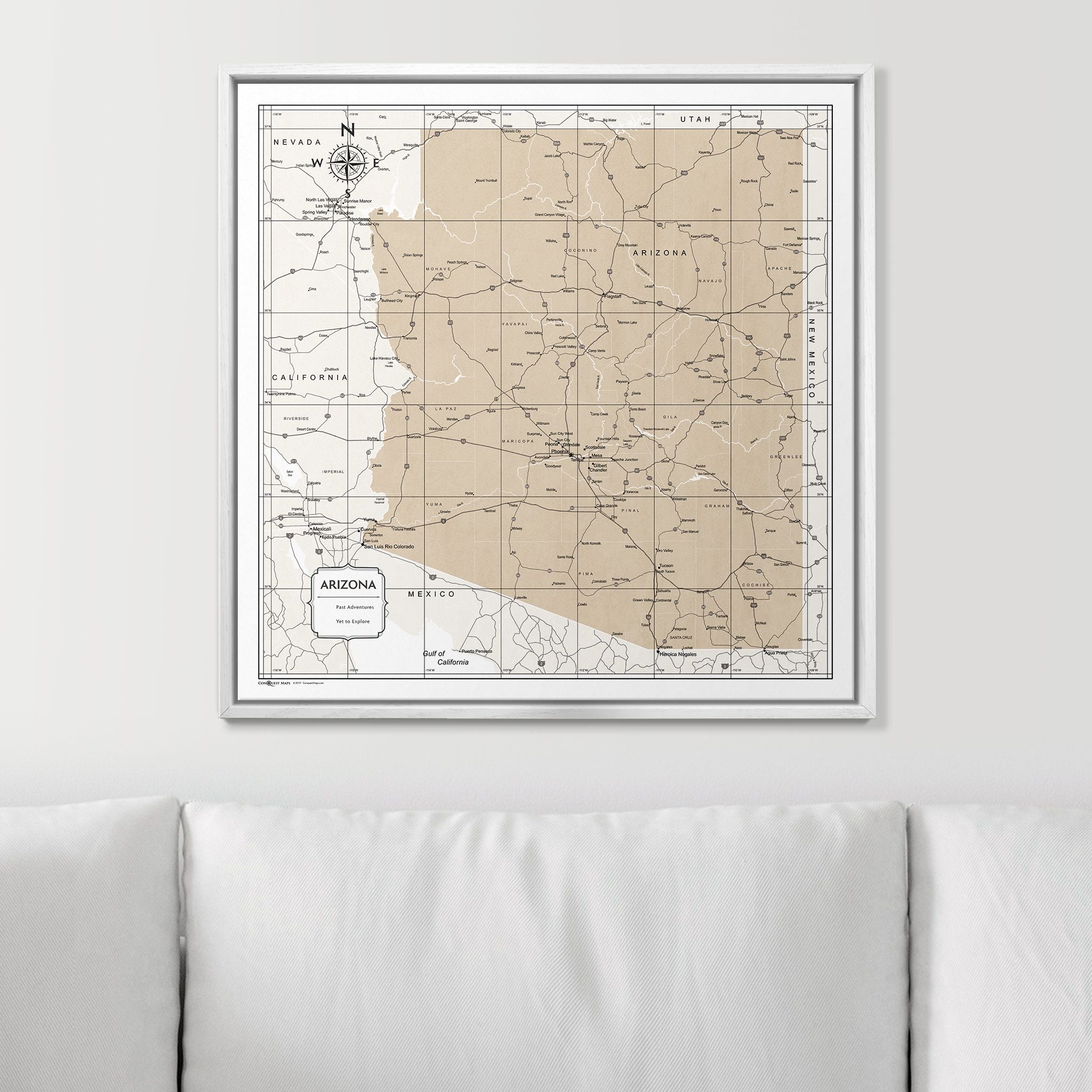 Push Pin Arizona Map (Pin Board) - Light Brown Color Splash CM Pin Board