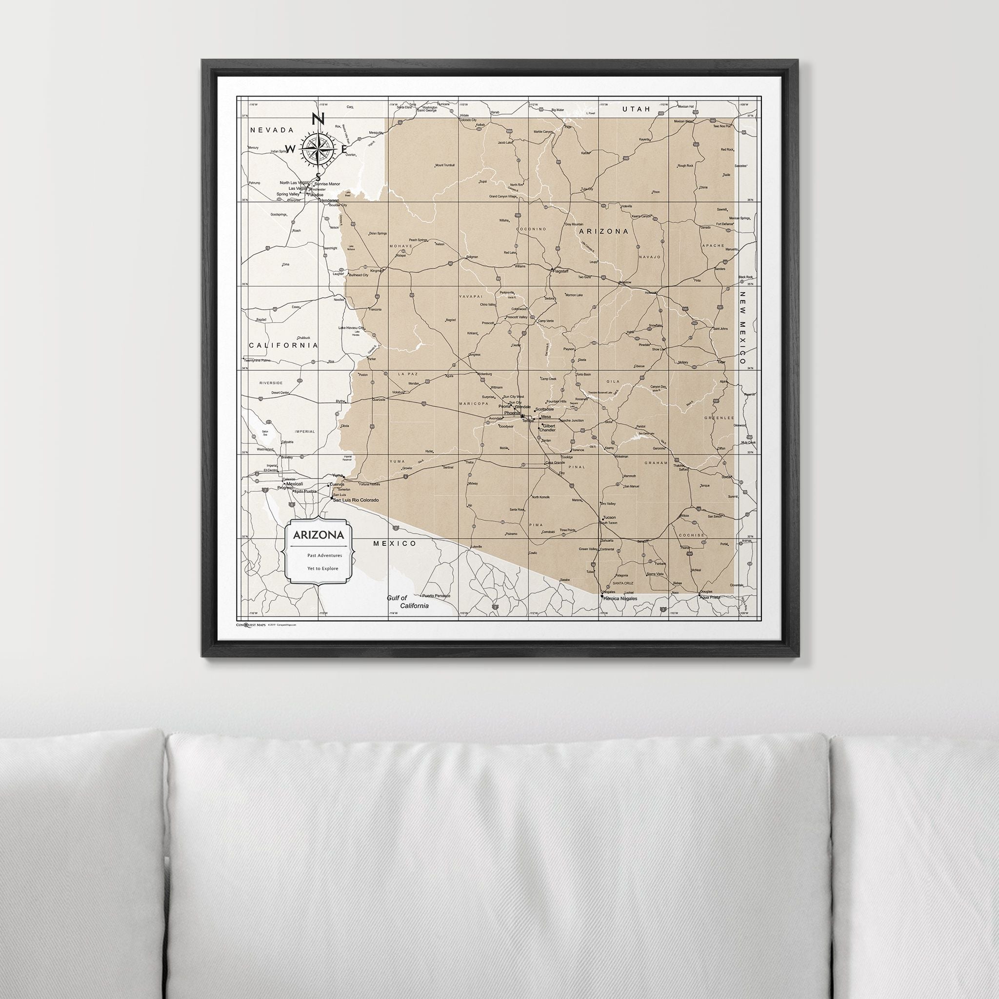Push Pin Arizona Map (Pin Board) - Light Brown Color Splash CM Pin Board