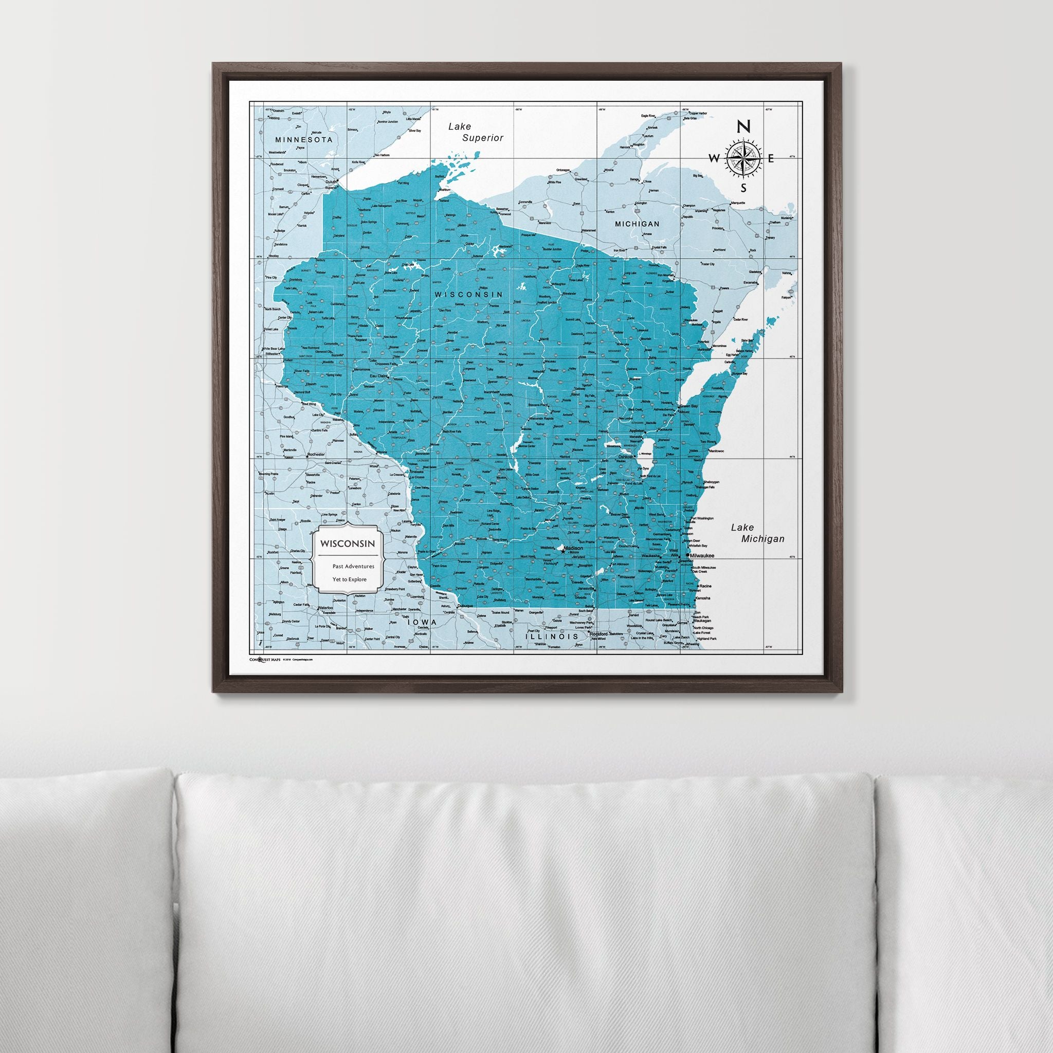 Push Pin Wisconsin Map (Pin Board) - Teal Color Splash CM Pin Board
