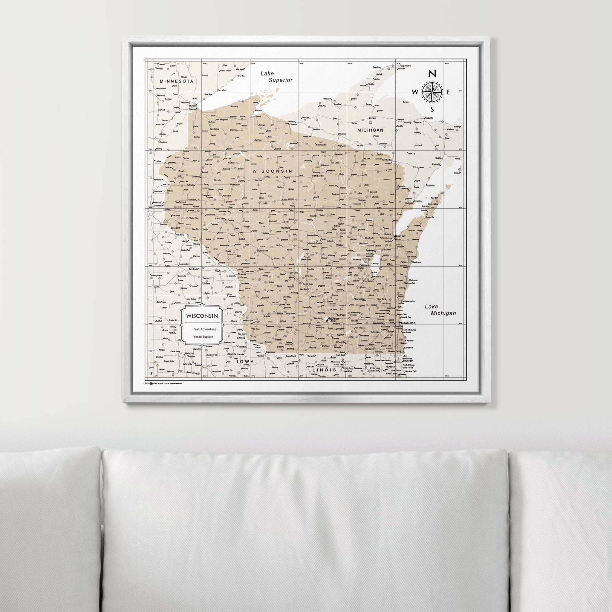 Push Pin Wisconsin Map (Pin Board) - Light Brown Color Splash CM Pin Board