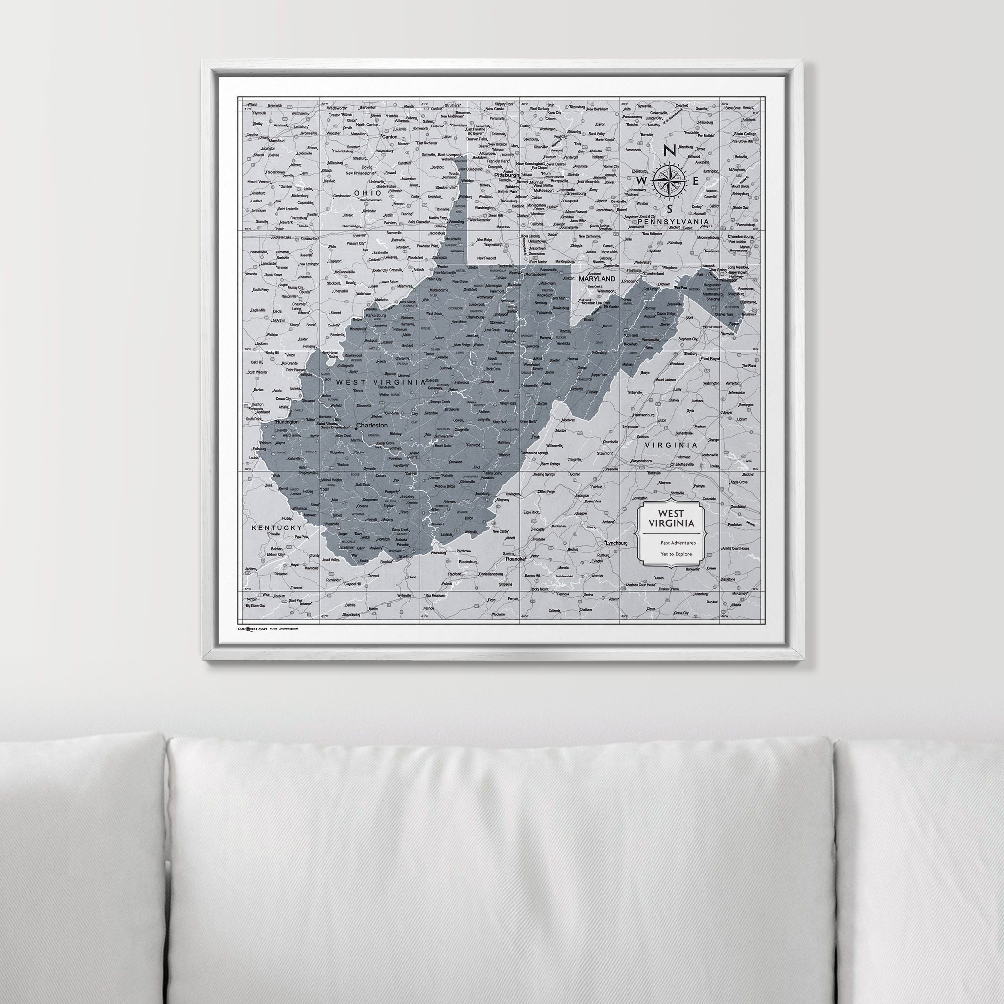 Push Pin West Virginia Map (Pin Board) - Dark Gray Color Splash CM Pin Board