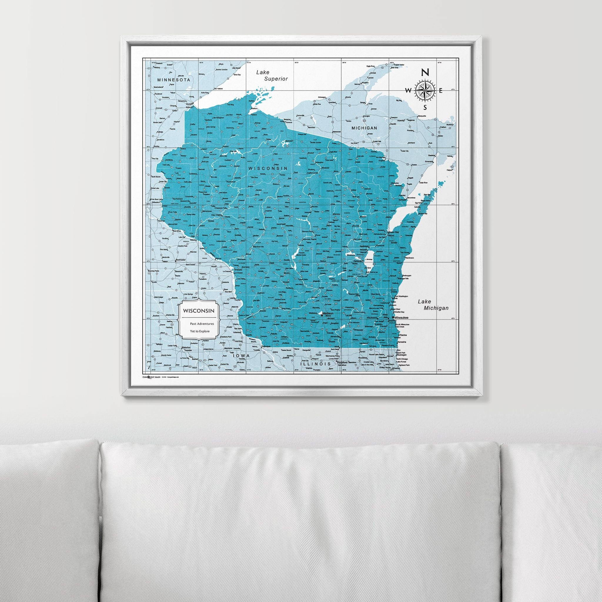 Push Pin Wisconsin Map (Pin Board) - Teal Color Splash CM Pin Board