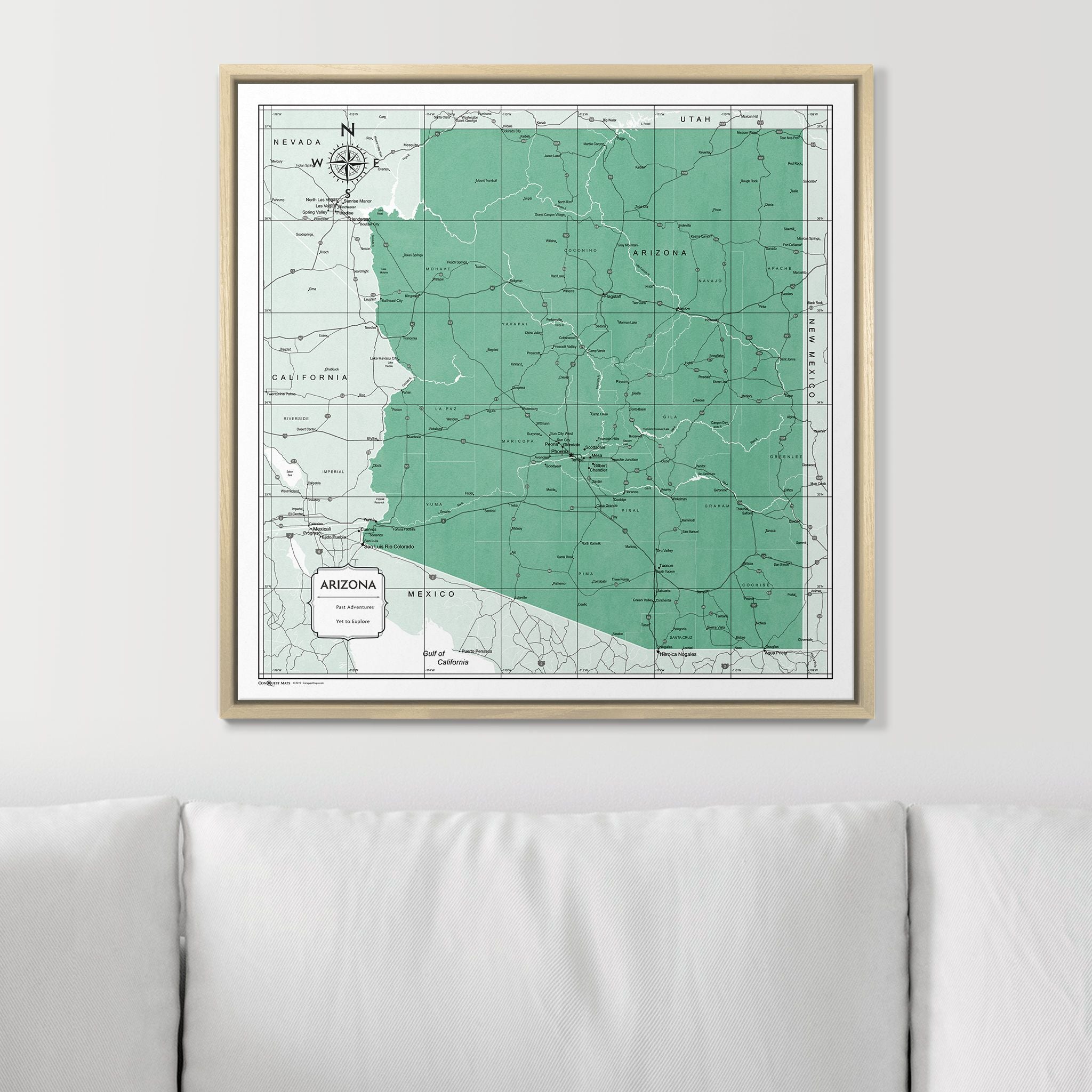 Push Pin Arizona Map (Pin Board) - Green Color Splash CM Pin Board