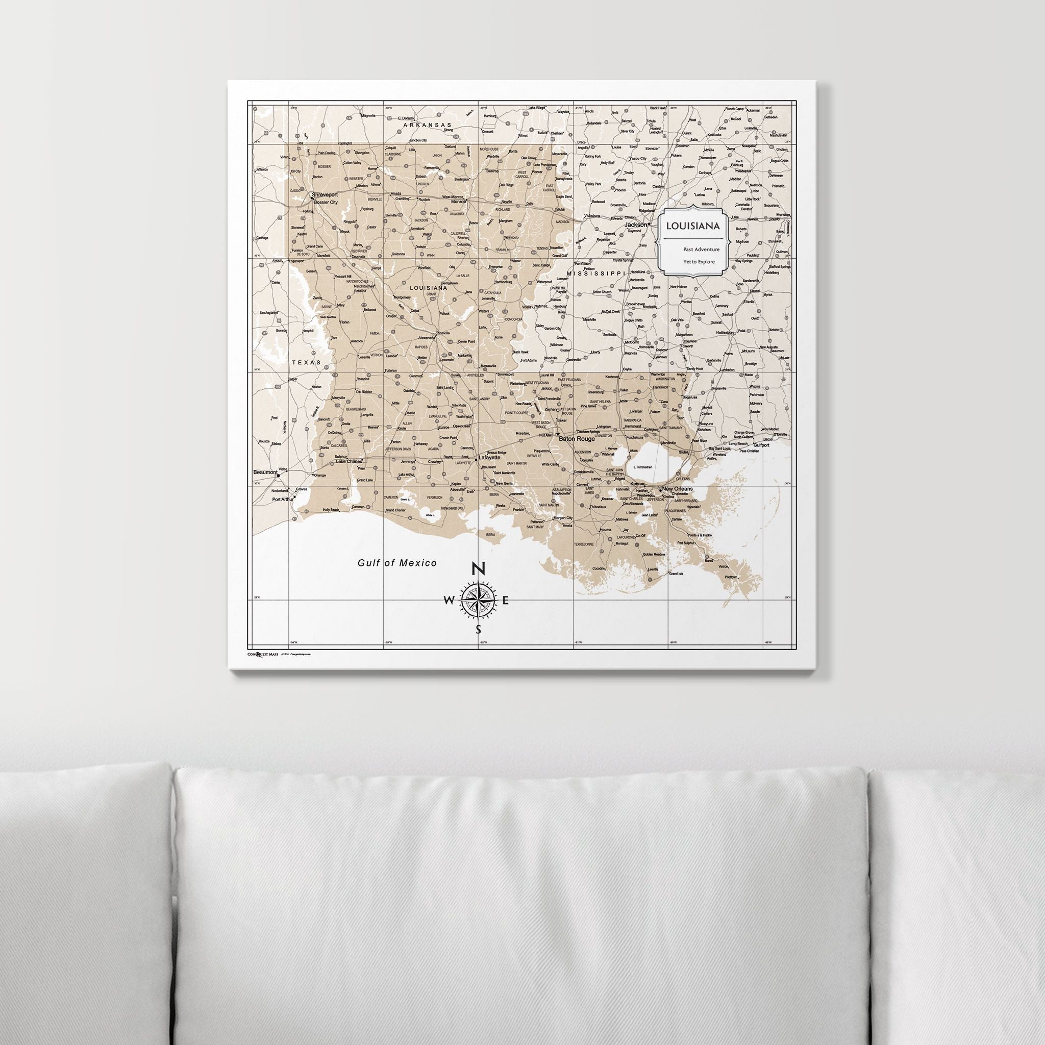 Push Pin Louisiana Map (Pin Board) - Light Brown Color Splash CM Pin Board