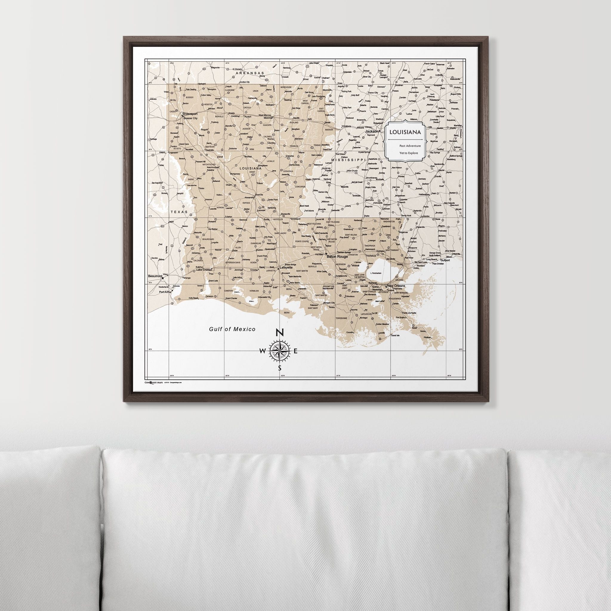 Push Pin Louisiana Map (Pin Board) - Light Brown Color Splash CM Pin Board