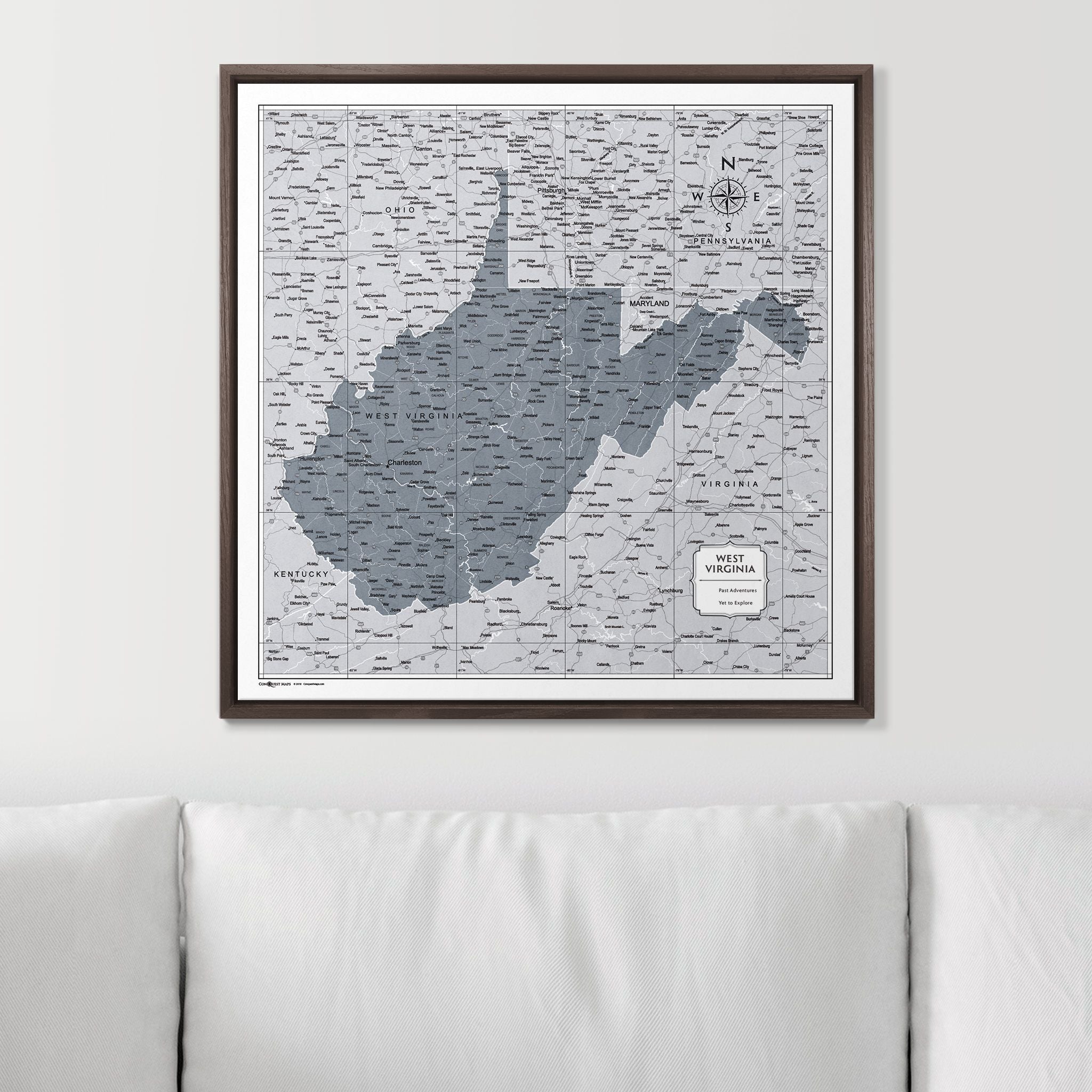 Push Pin West Virginia Map (Pin Board) - Dark Gray Color Splash CM Pin Board