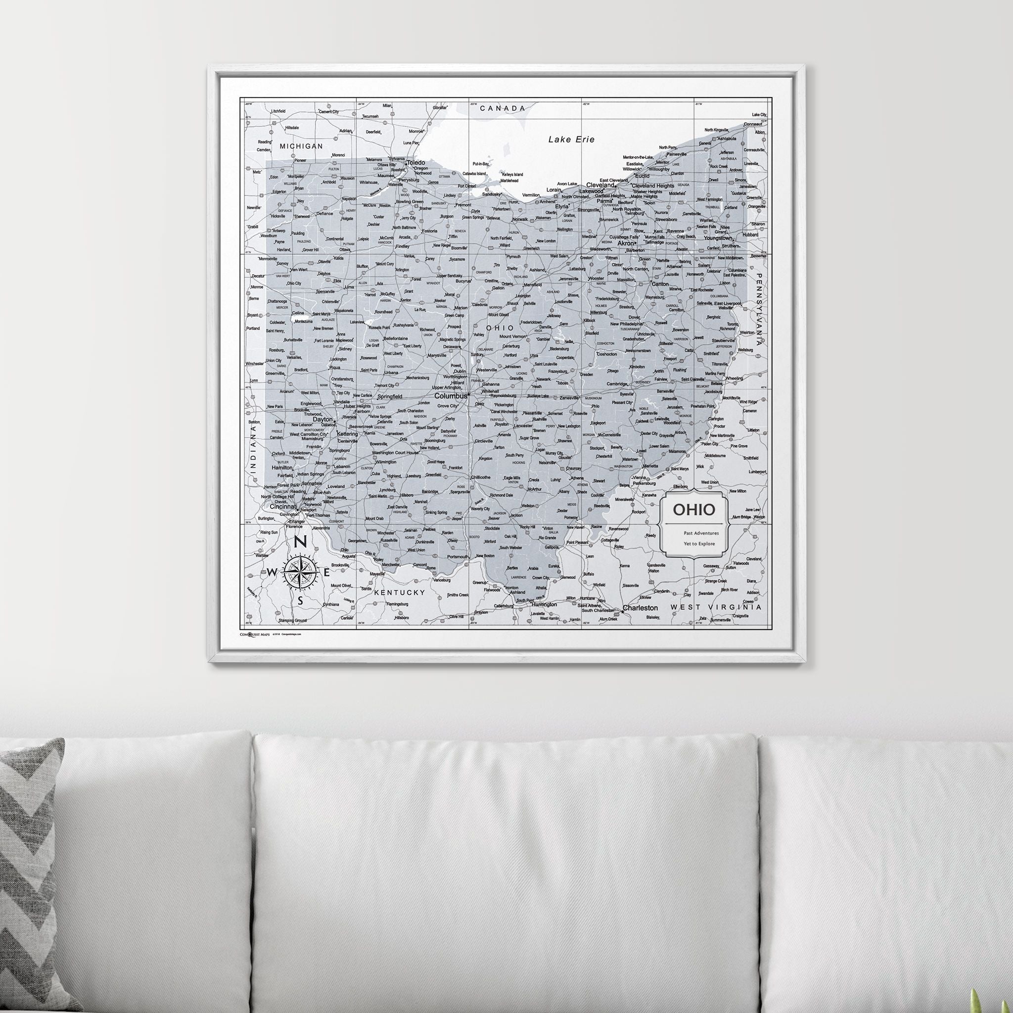 Push Pin Ohio Map (Pin Board) - Light Gray Color Splash CM Pin Board