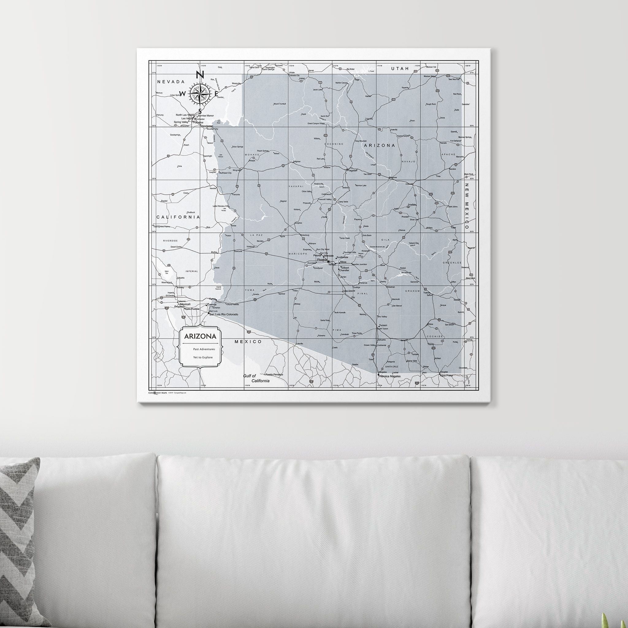Push Pin Arizona Map (Pin Board) - Light Gray Color Splash CM Pin Board