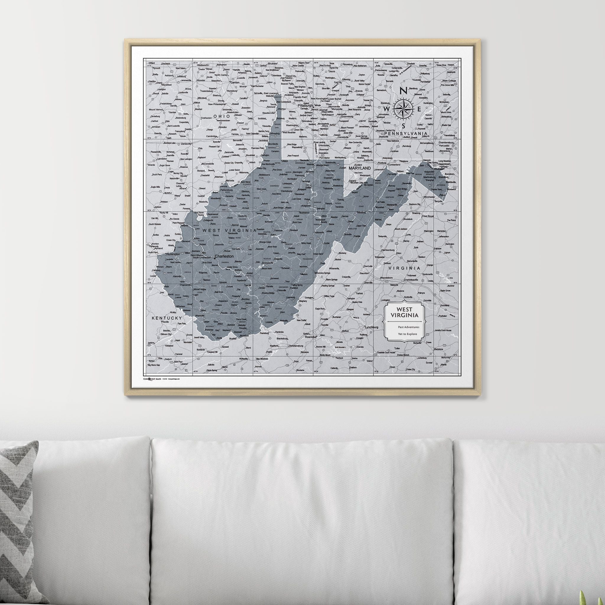 Push Pin West Virginia Map (Pin Board) - Dark Gray Color Splash CM Pin Board