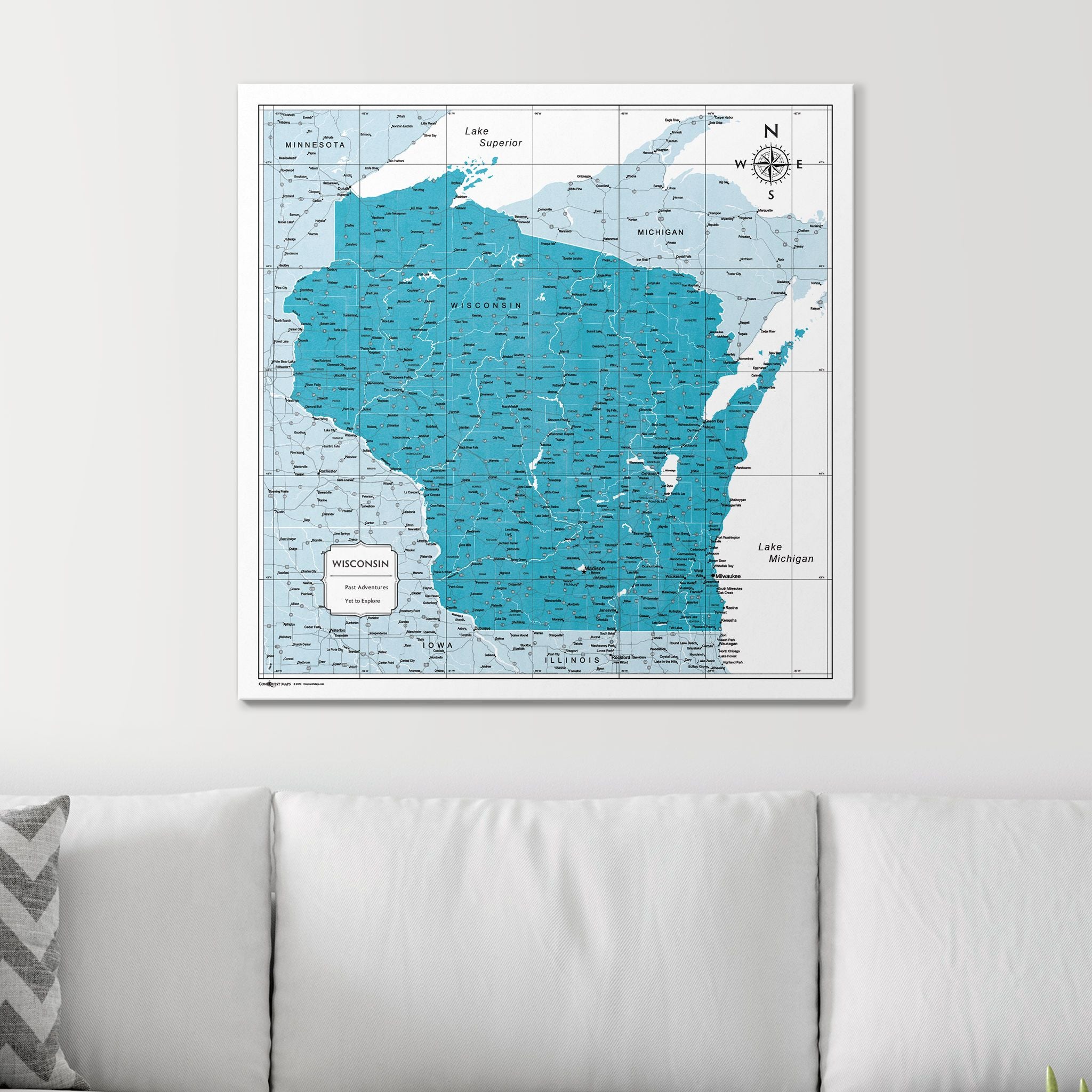 Push Pin Wisconsin Map (Pin Board) - Teal Color Splash CM Pin Board