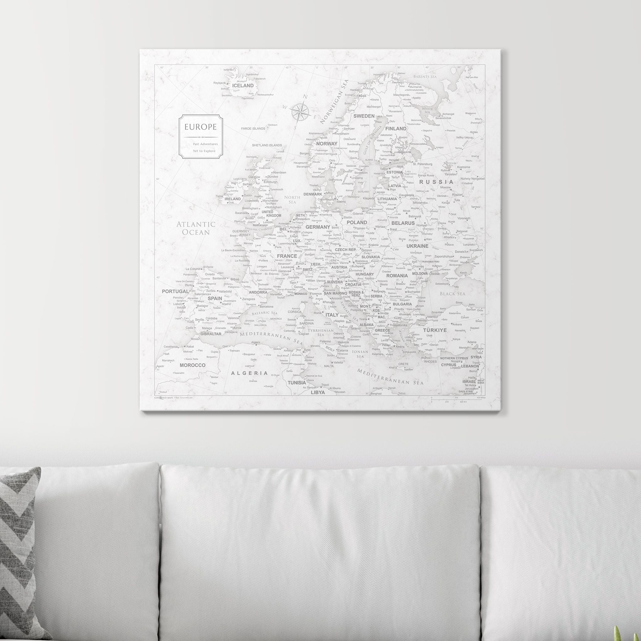 Push Pin Europe Map (Pin Board) - Classic Marble CM Pin Board