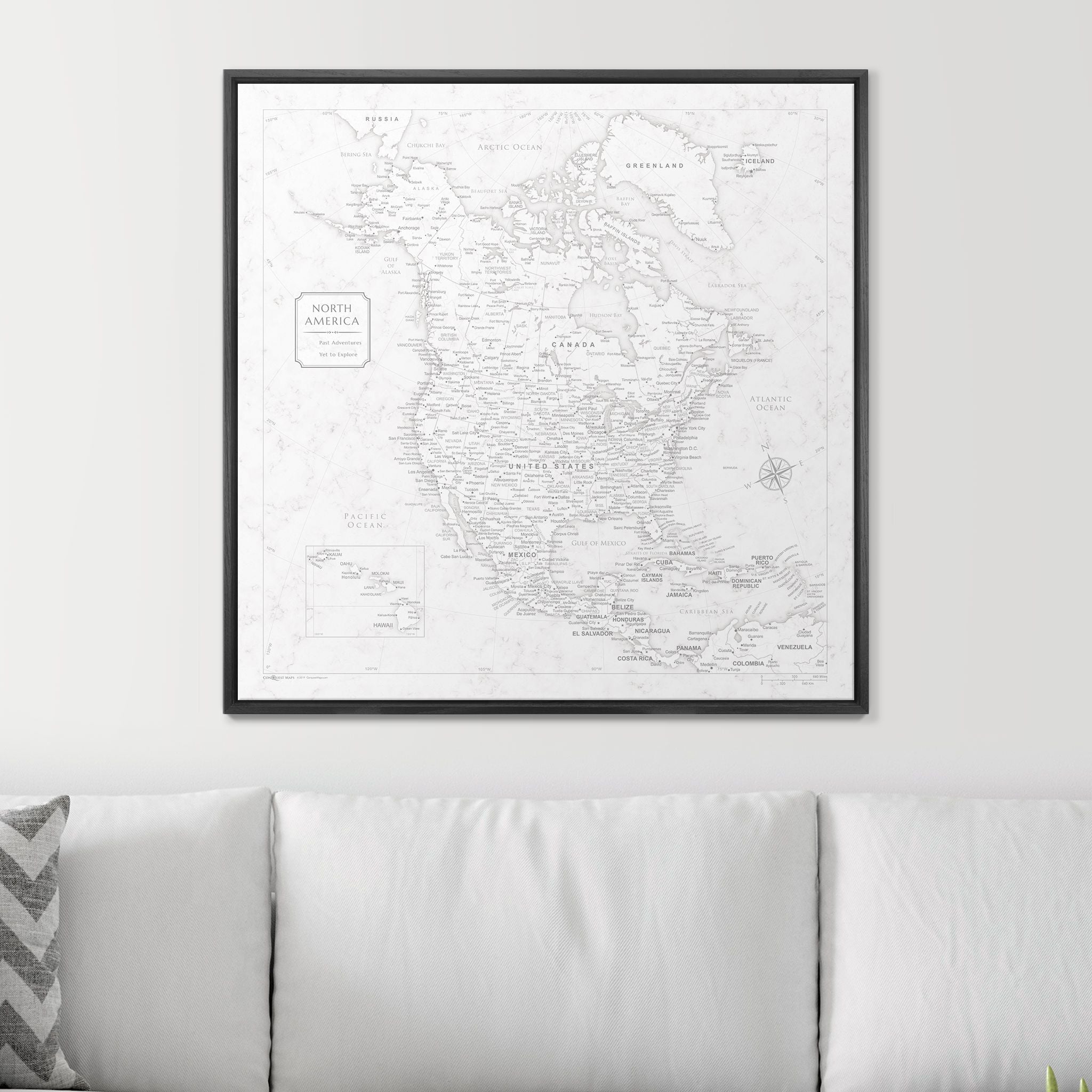 Push Pin North America Map (Pin Board) - Classic Marble CM Pin Board