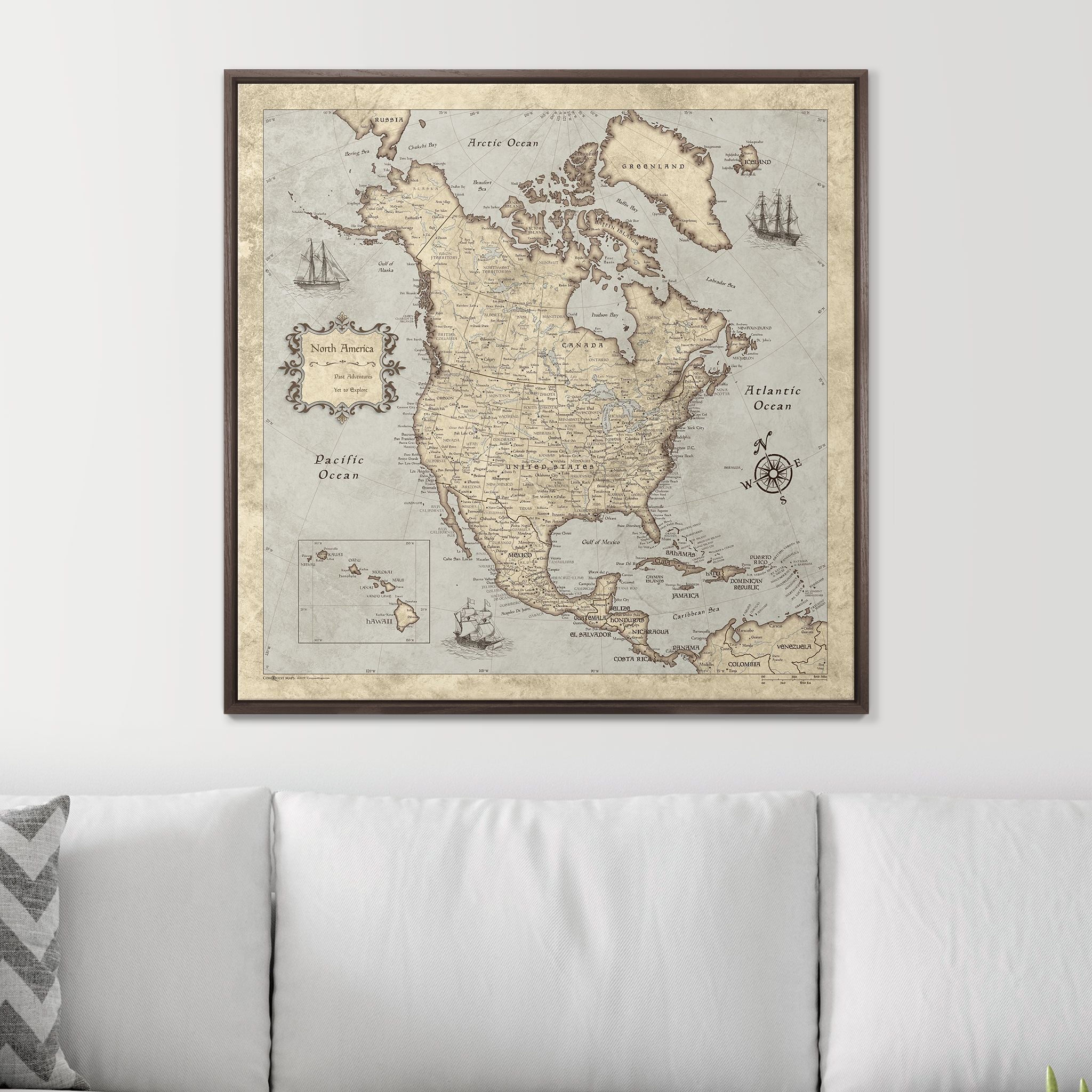 Push Pin North America Map (Pin Board) - Rustic Vintage CM Pin Board