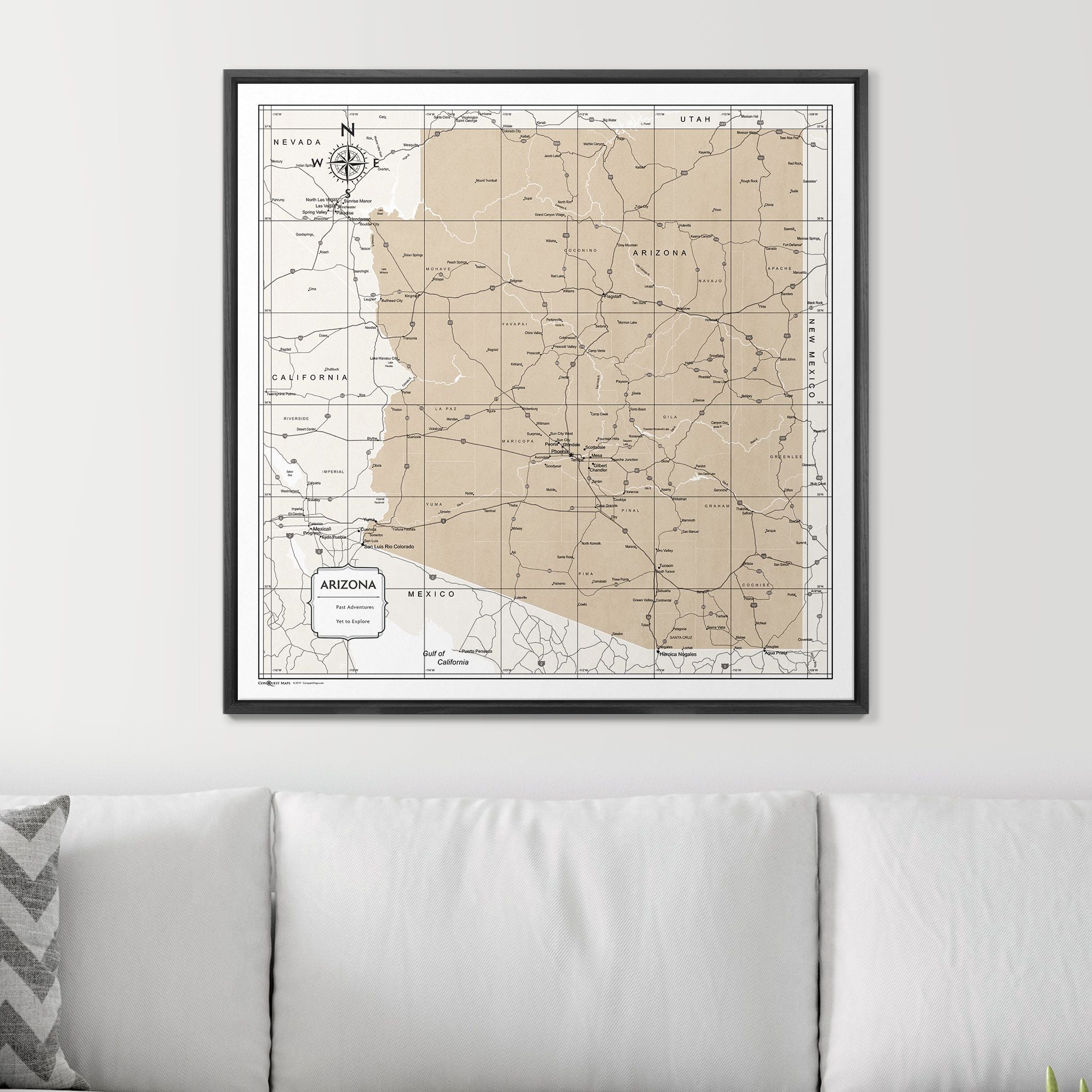 Push Pin Arizona Map (Pin Board) - Light Brown Color Splash CM Pin Board
