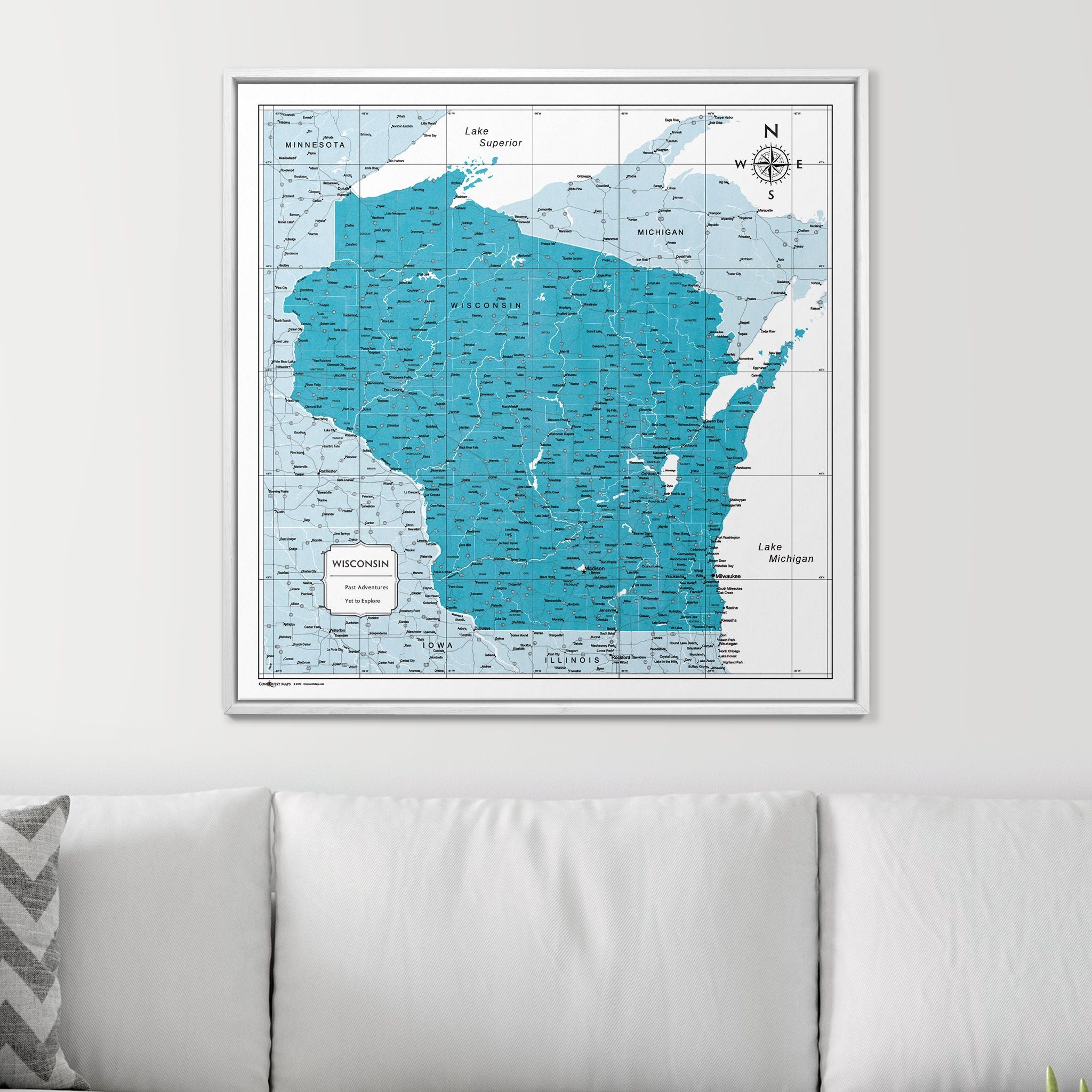 Push Pin Wisconsin Map (Pin Board) - Teal Color Splash CM Pin Board