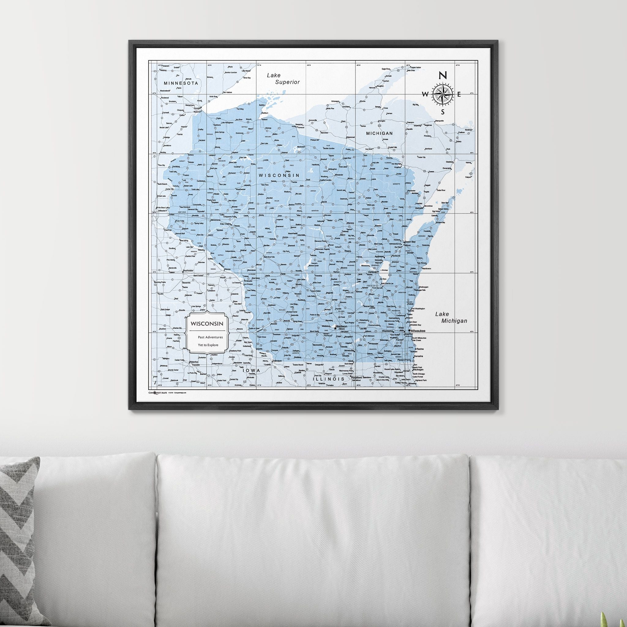 Push Pin Wisconsin Map (Pin Board) - Light Blue Color Splash CM Pin Board