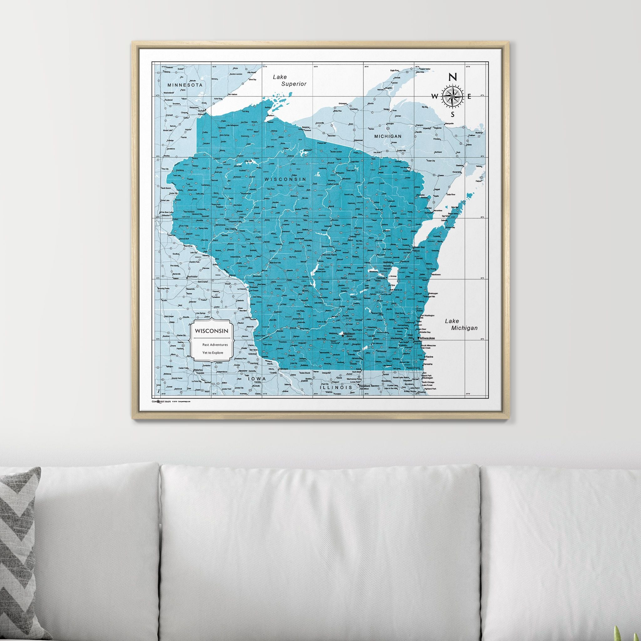 Push Pin Wisconsin Map (Pin Board) - Teal Color Splash CM Pin Board