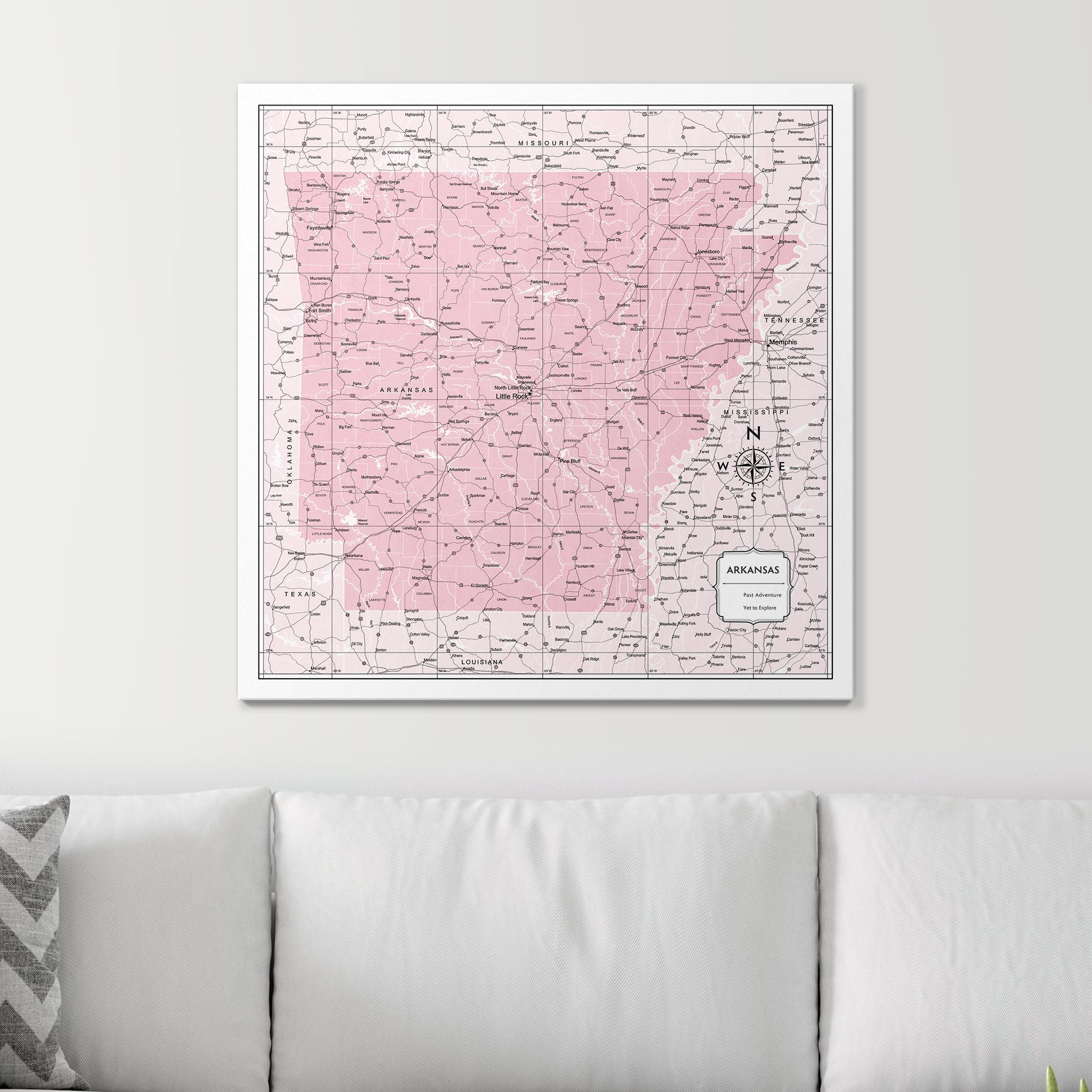 Push Pin Arkansas Map (Pin Board) - Pink Color Splash CM Pin Board