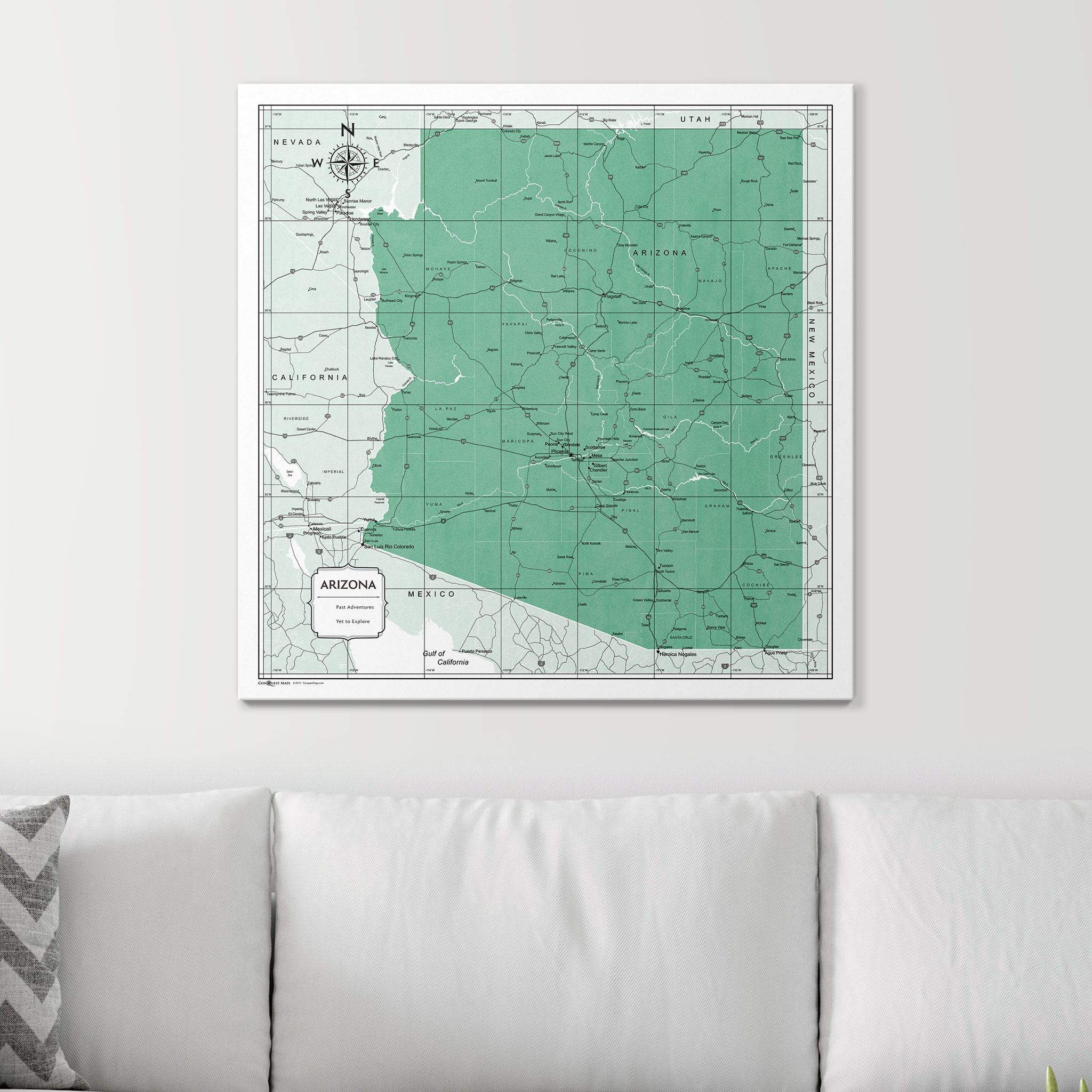 Push Pin Arizona Map (Pin Board) - Green Color Splash CM Pin Board