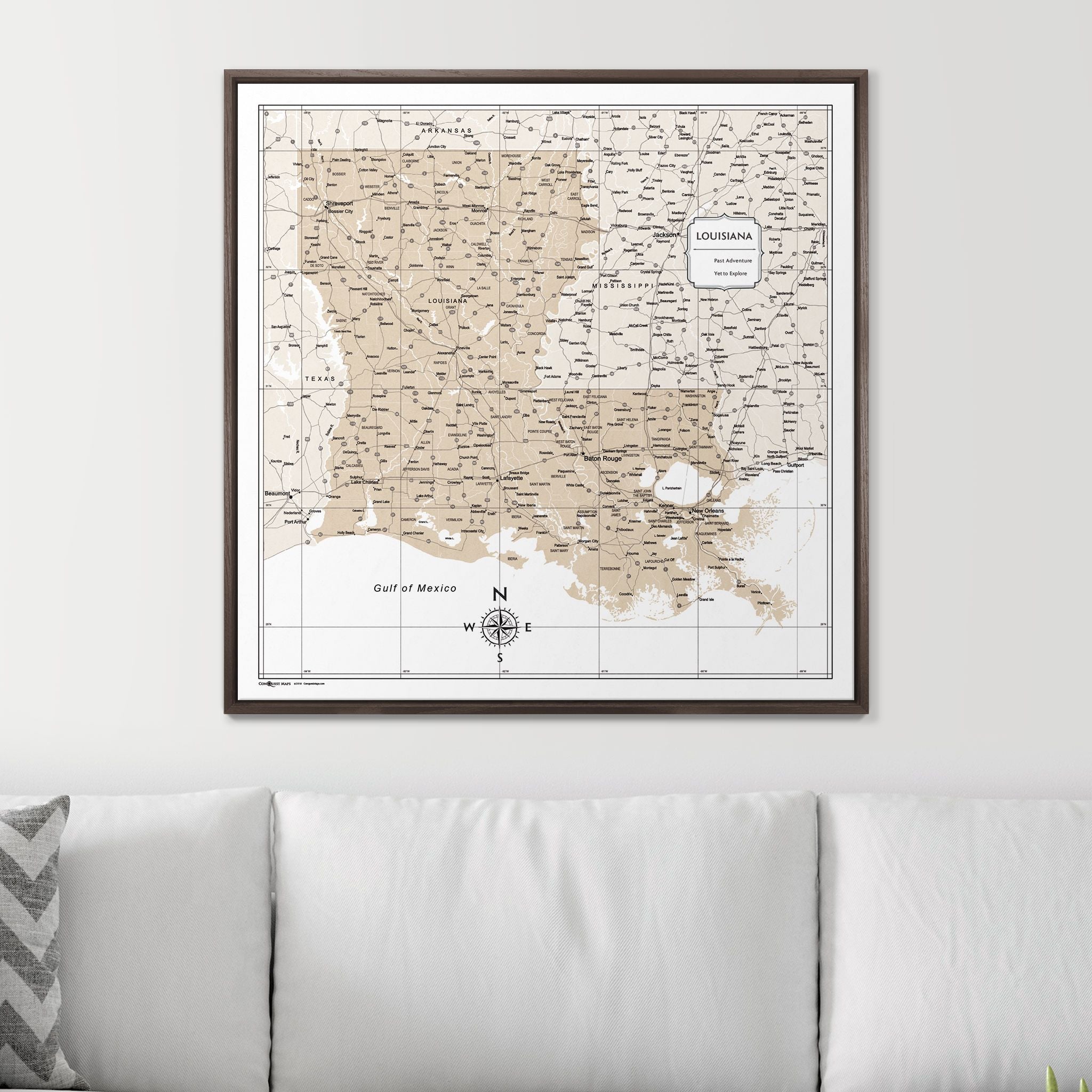 Push Pin Louisiana Map (Pin Board) - Light Brown Color Splash CM Pin Board