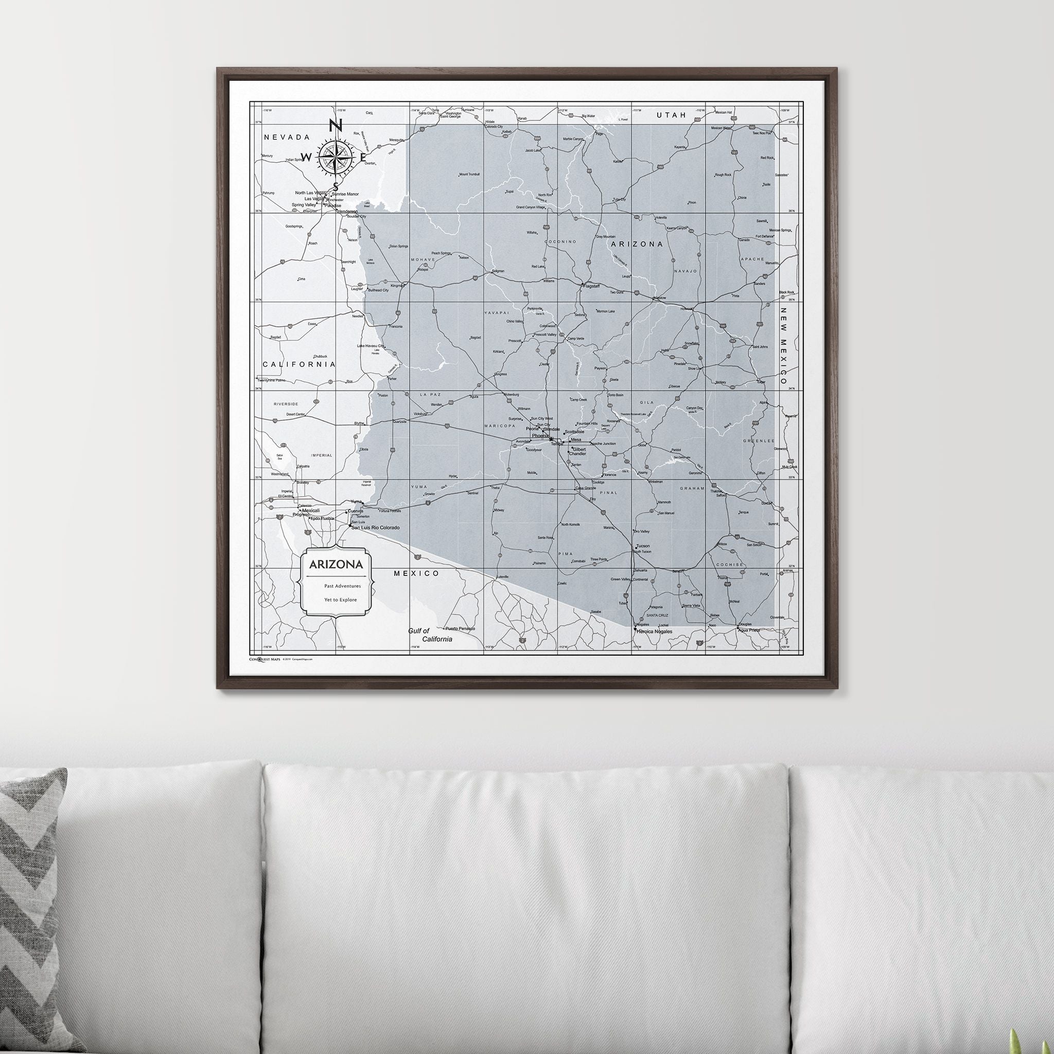 Push Pin Arizona Map (Pin Board) - Light Gray Color Splash CM Pin Board